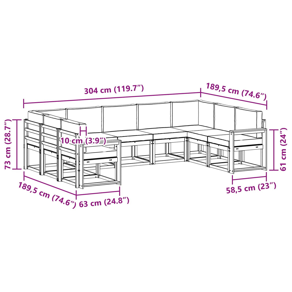 Outdoor-Sofagarnitur 9 stk. Natur und Anthrazit