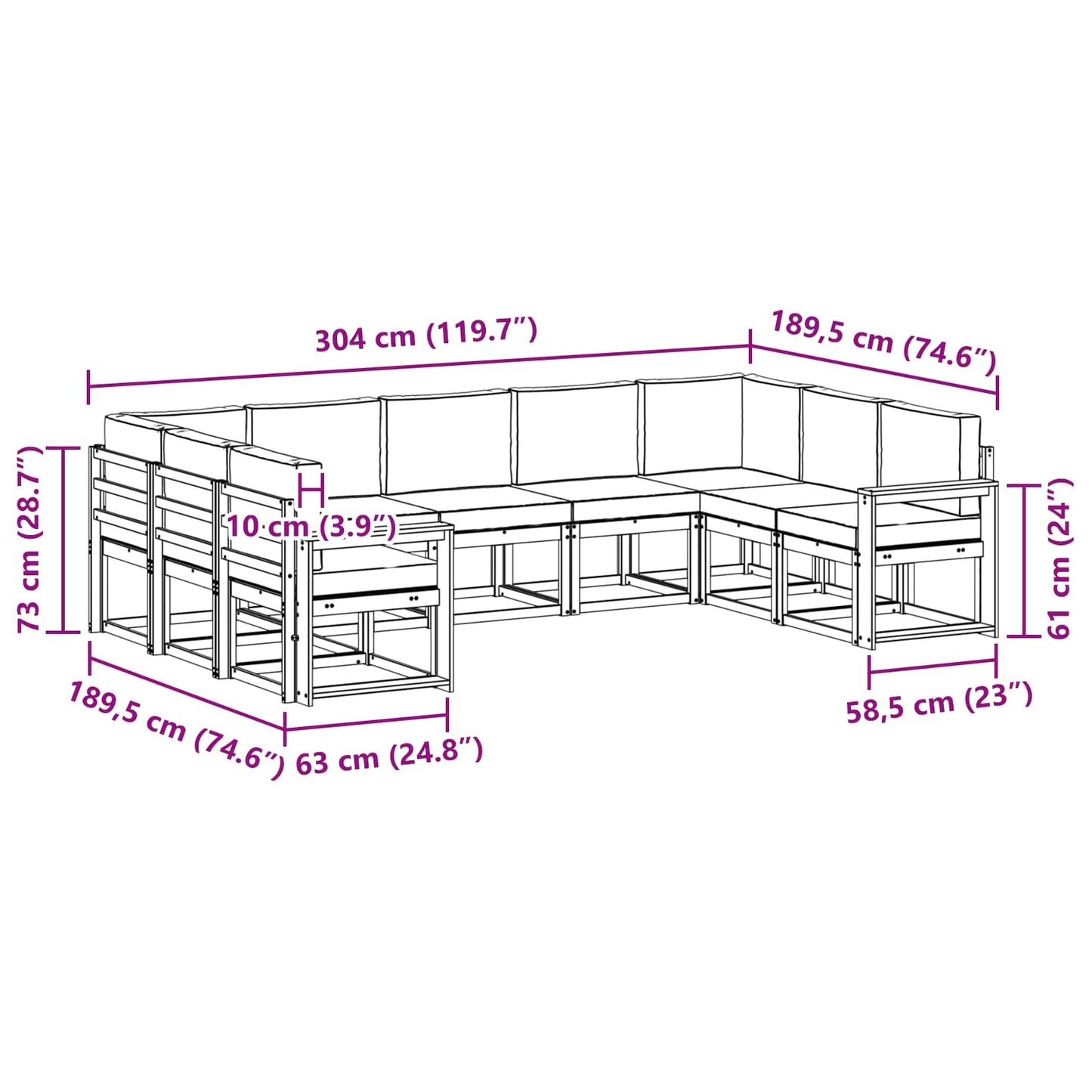 Outdoor-Sofagarnitur 9 stk. Natur und Anthrazit
