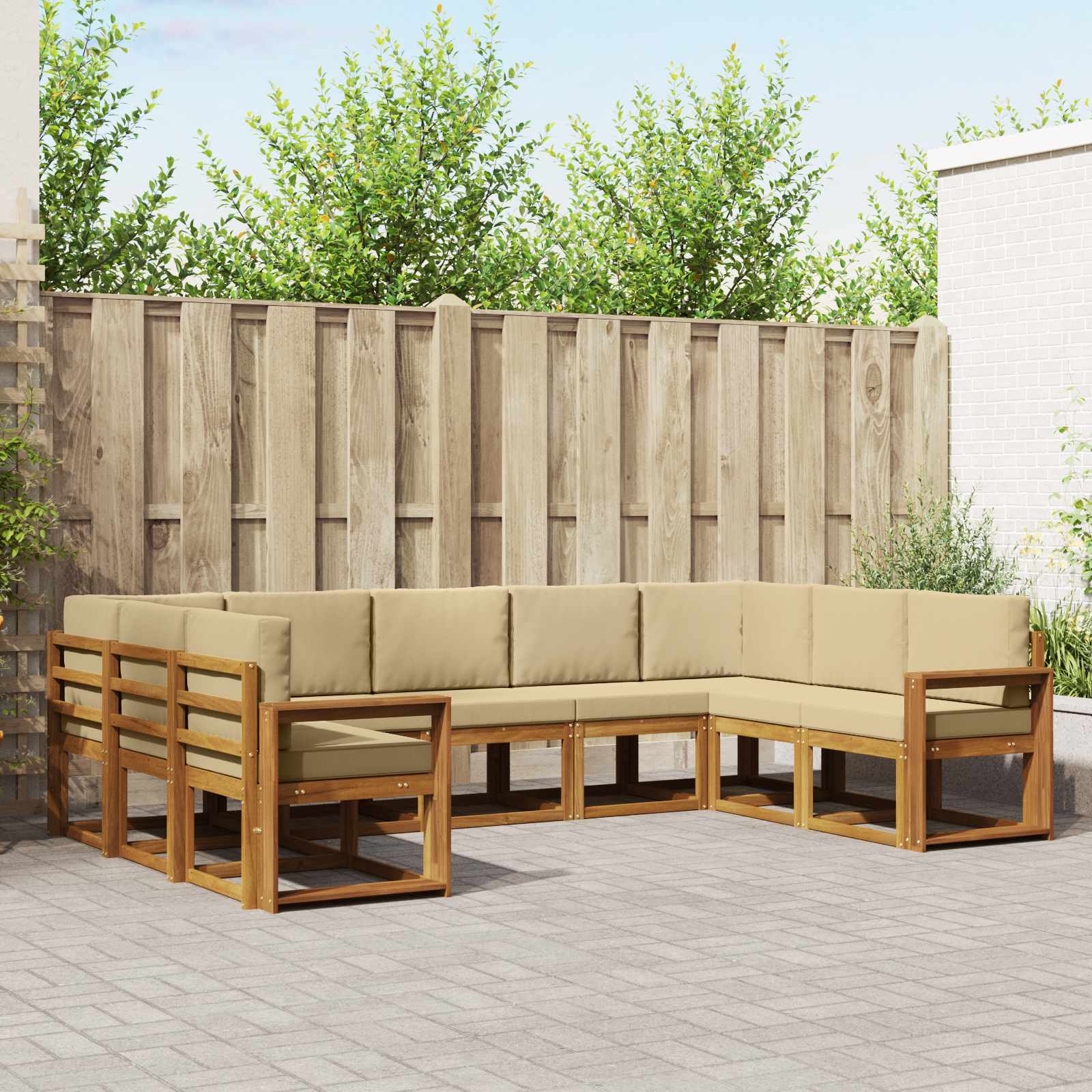 Outdoor-Sofagarnitur mit Kissen 9 pcs Natur und Beige