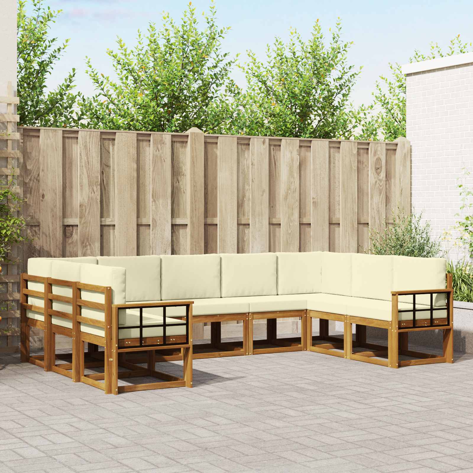 Outdoor-Sofagarnitur 9 stk. Natur und Creme