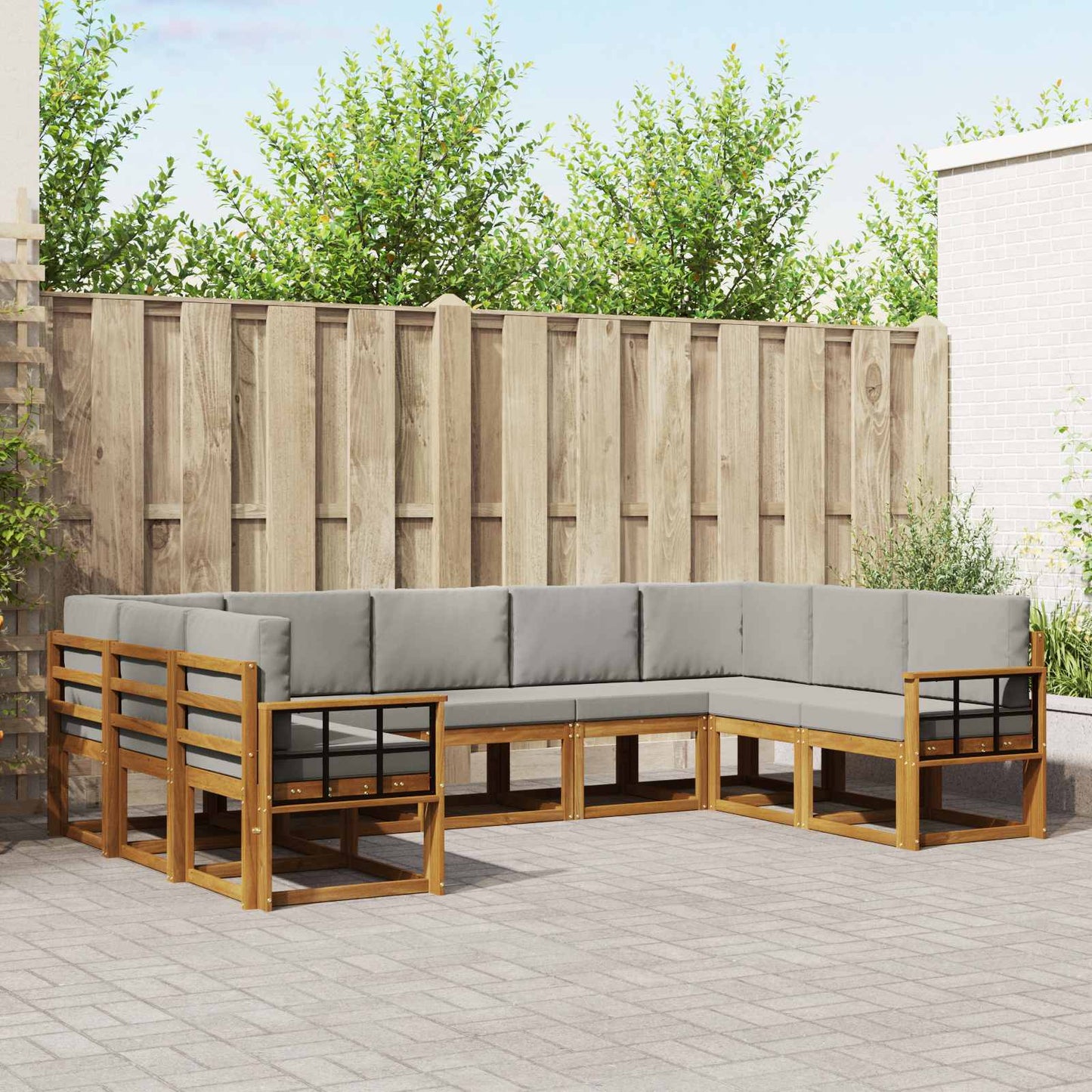 Outdoor-Sofagarnitur mit Kissen 9 pcs Natürlich und Hellgrau