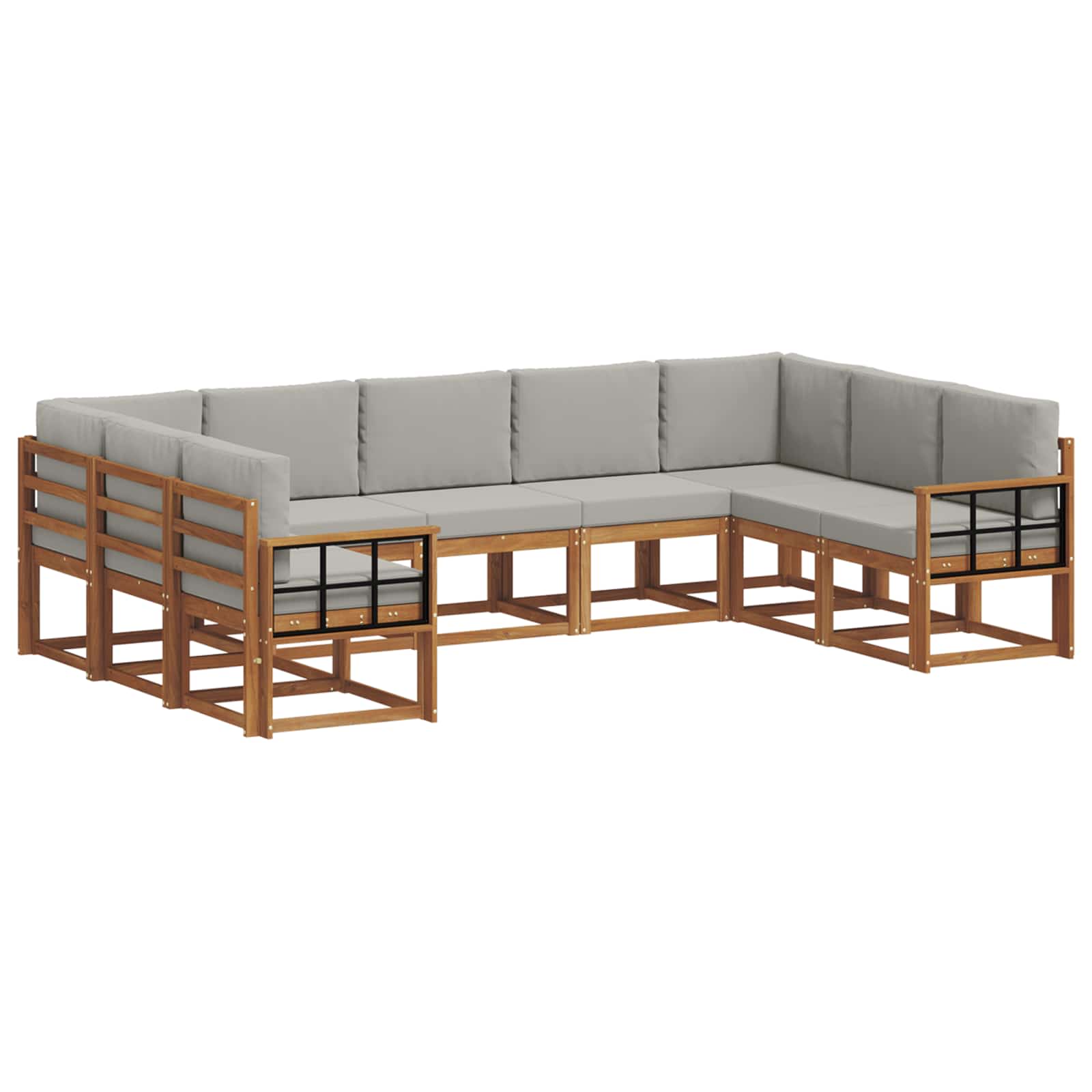 Outdoor-Sofagarnitur mit Kissen 9 pcs Natürlich und Hellgrau