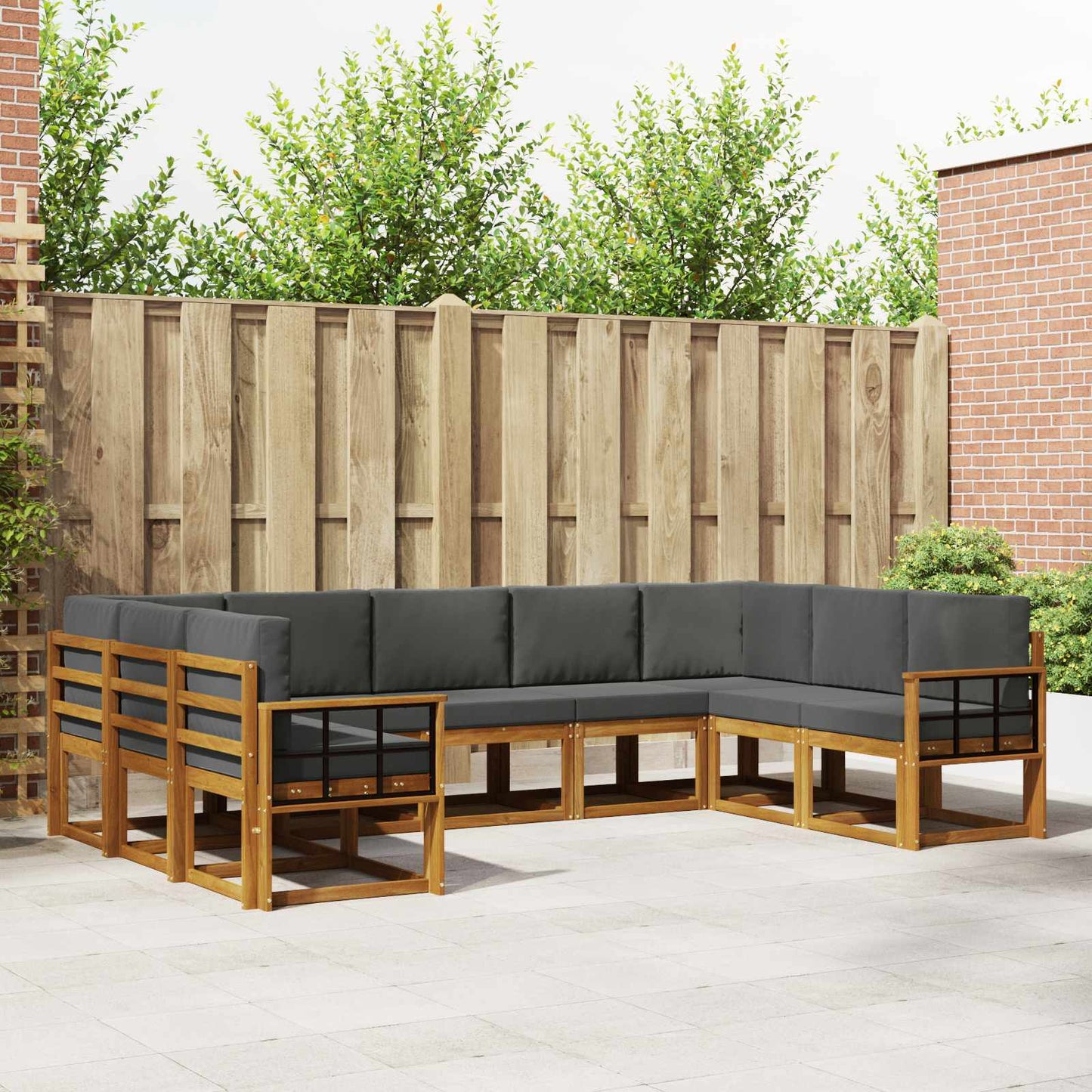 Outdoor-Sofagarnitur 9 stk. Natur und Anthrazit