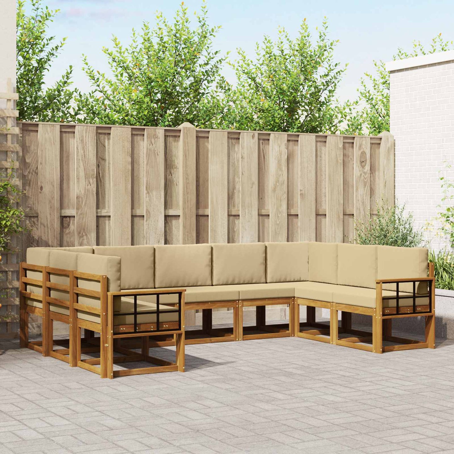Outdoor-Sofagarnitur mit Kissen 9 pcs Natur und Beige