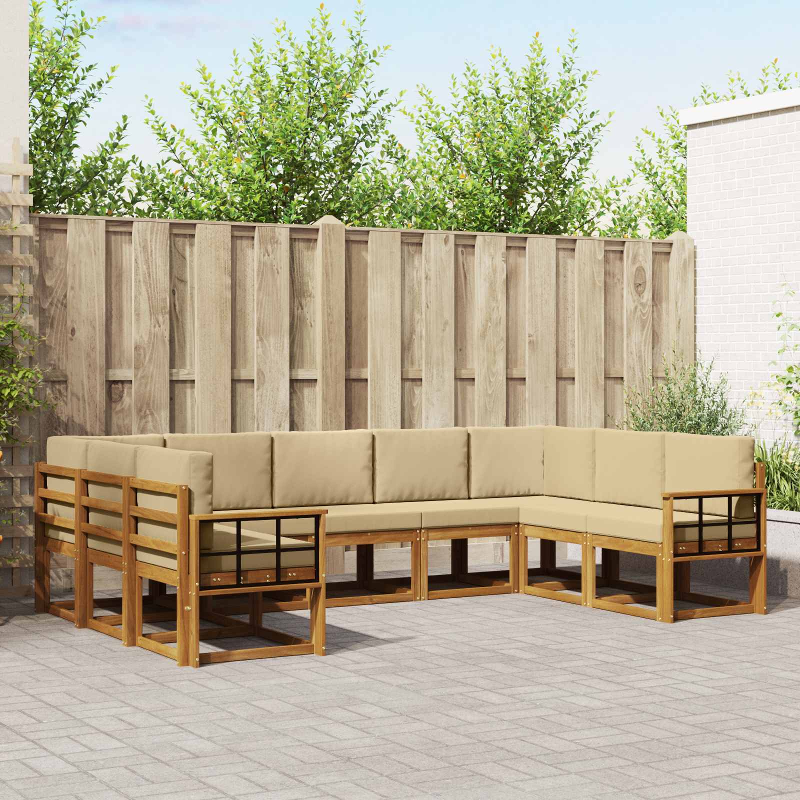 Outdoor-Sofagarnitur mit Kissen 9 pcs Natur und Beige