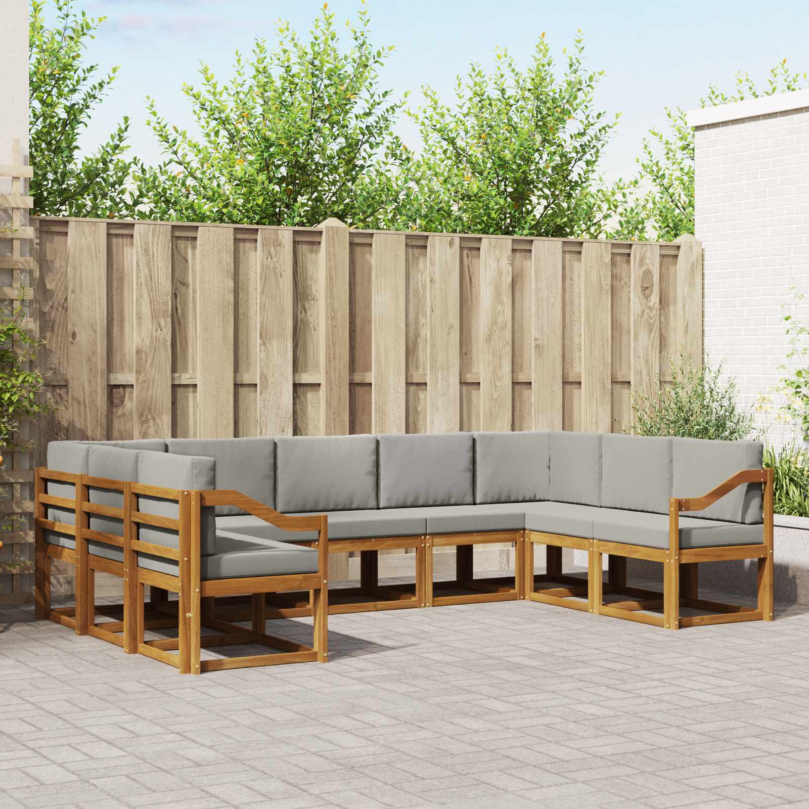 Outdoor-Sofagarnitur mit Kissen 9 pcs Natürlich und Hellgrau