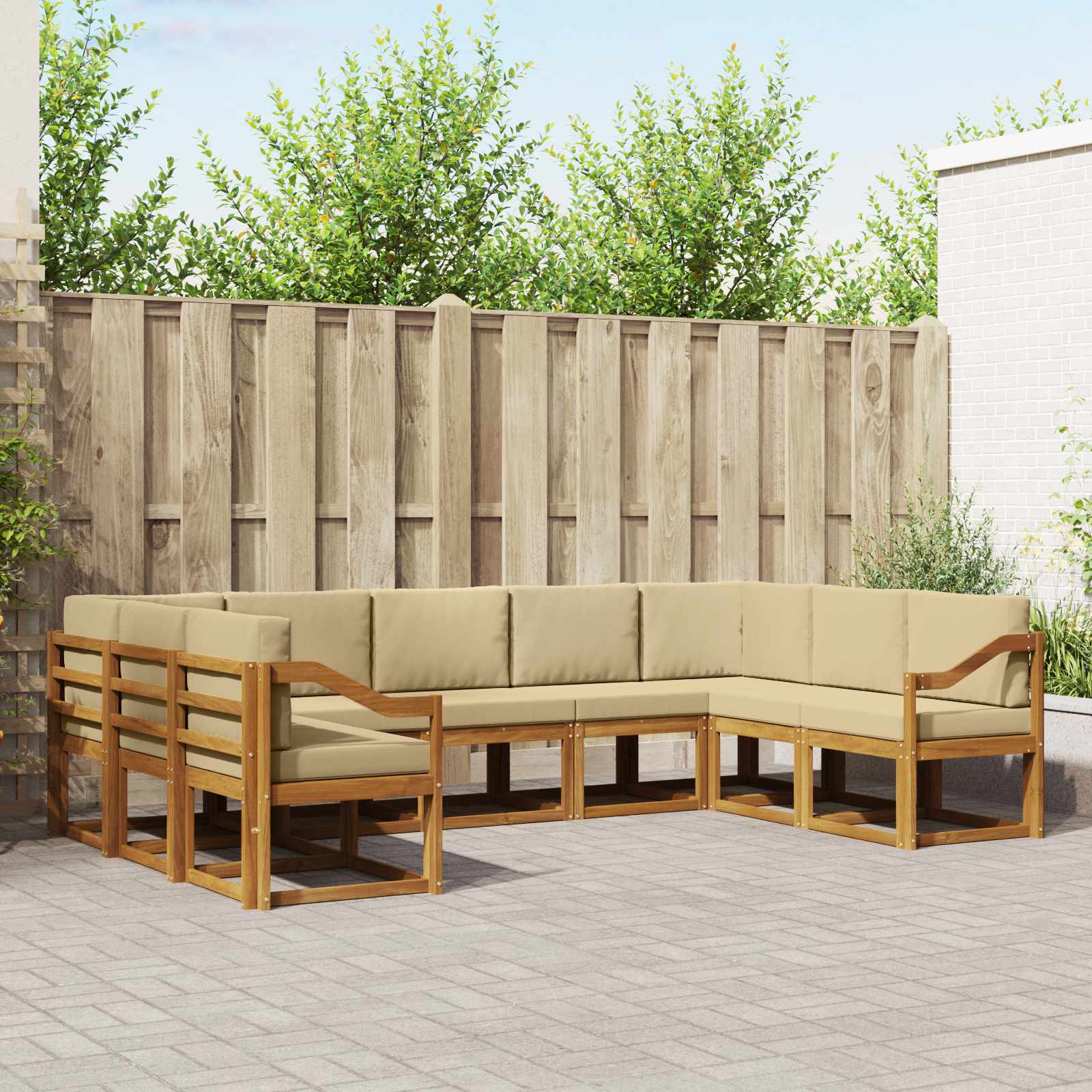 Outdoor-Sofagarnitur mit Kissen 9 pcs Natur und Beige
