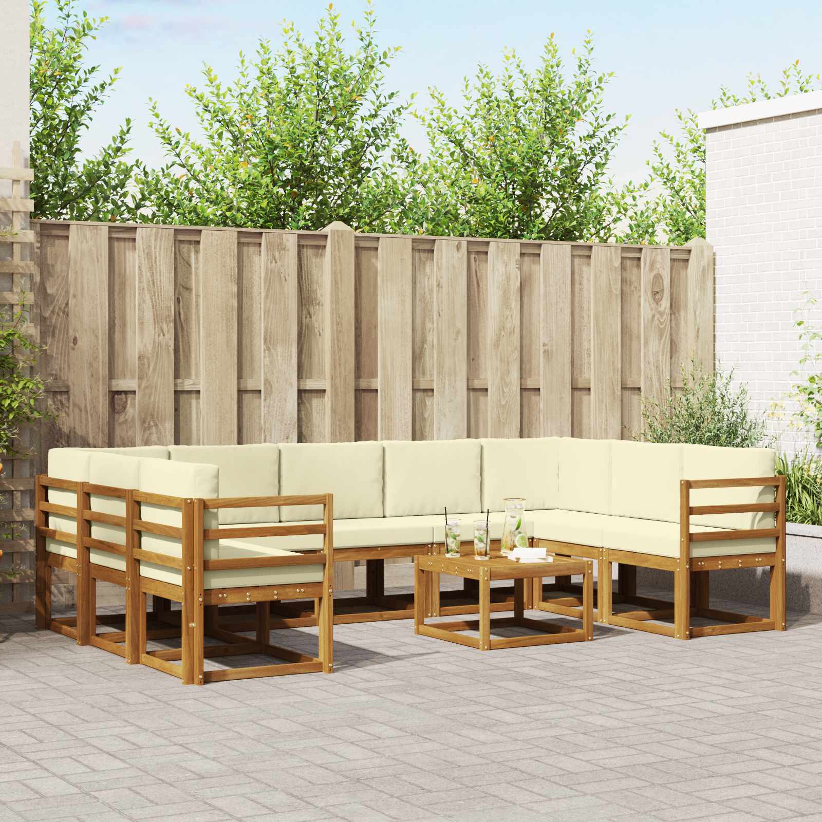 Outdoor-Sofagarnitur 10 stk. Natur und Creme