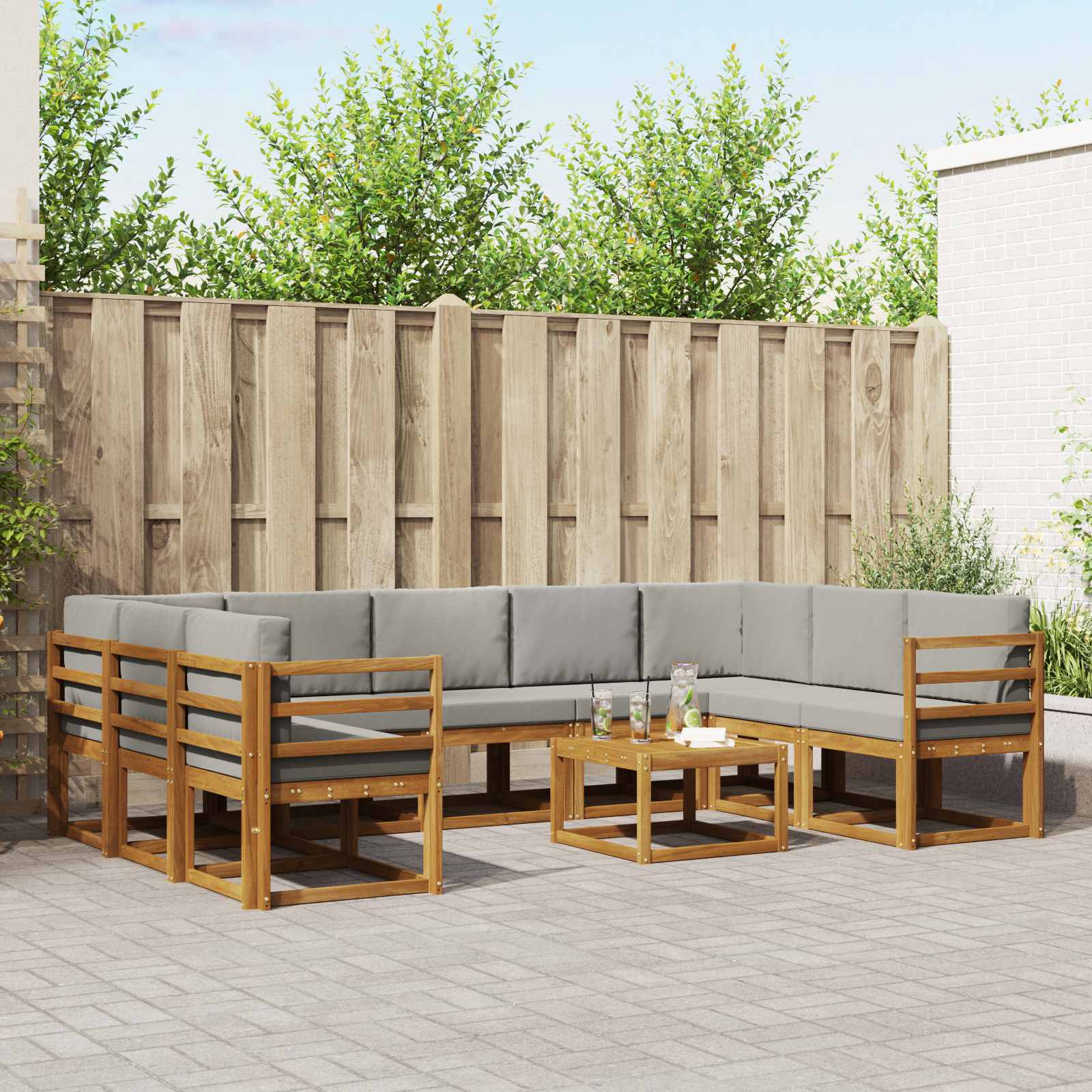 Outdoor-Sofagarnitur mit Kissen 10 pcs Natürlich und Hellgrau