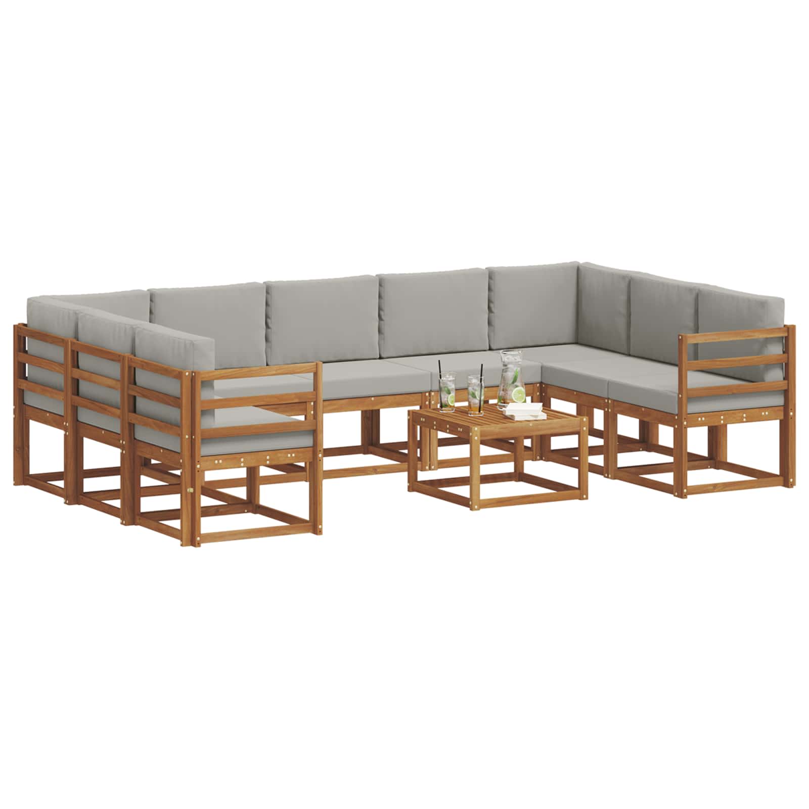 Outdoor-Sofagarnitur mit Kissen 10 pcs Natürlich und Hellgrau