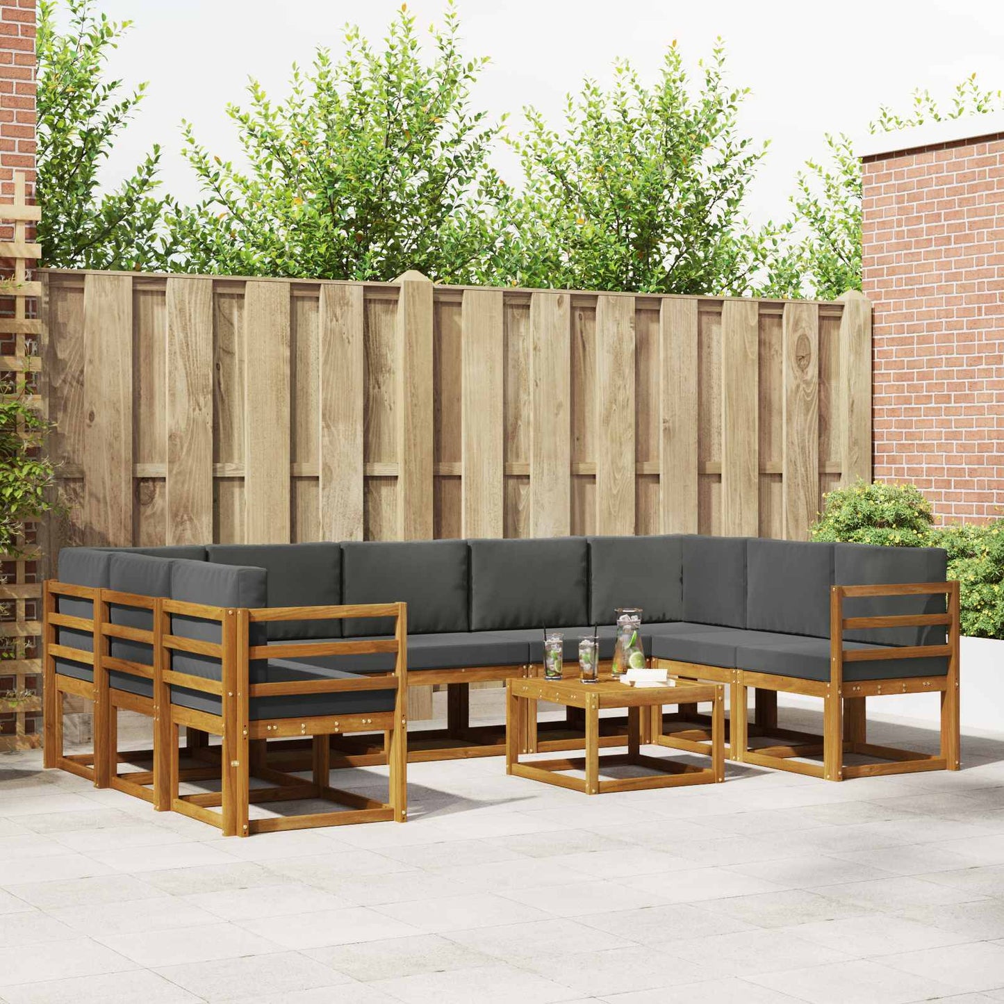 Outdoor-Sofagarnitur 10 stk. Natur und Anthrazit