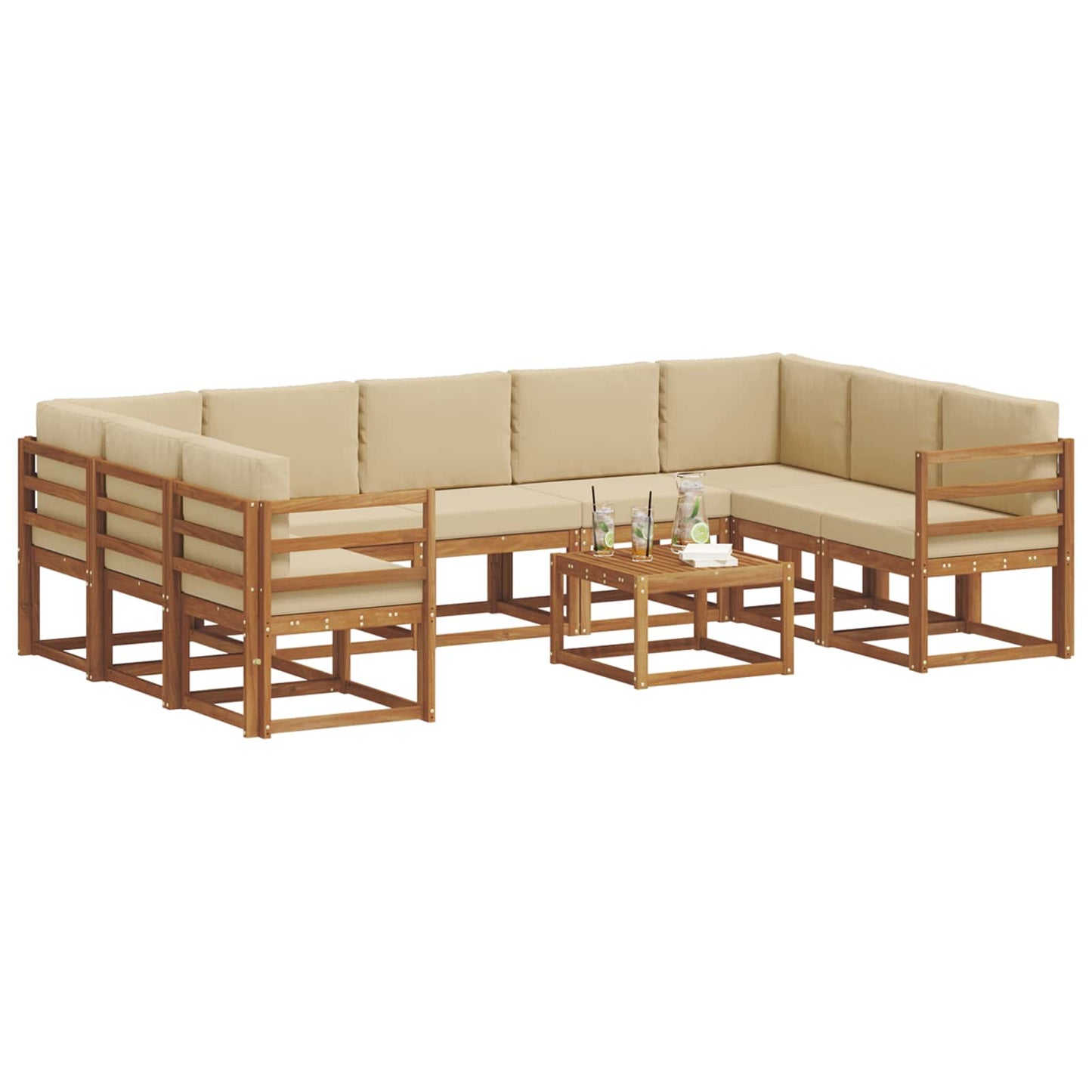 Outdoor-Sofagarnitur mit Kissen 10 pcs Natur und Beige