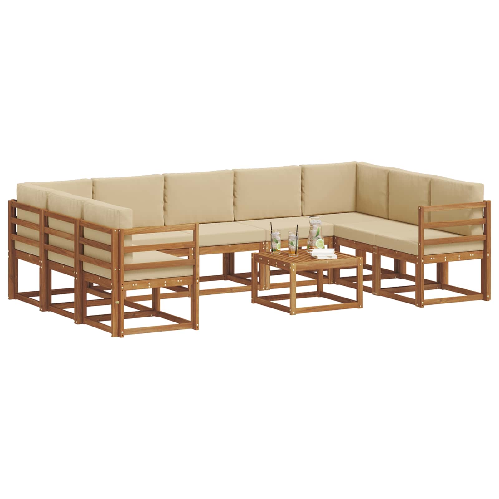 Outdoor-Sofagarnitur mit Kissen 10 pcs Natur und Beige
