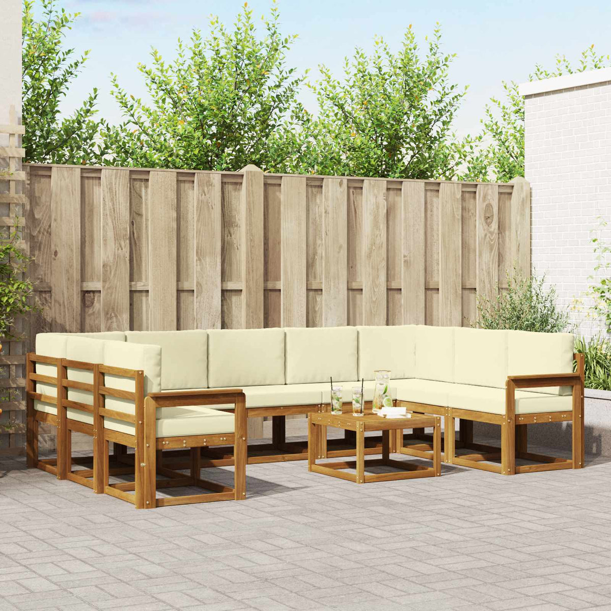 Outdoor-Sofagarnitur 10 stk. Natur und Creme