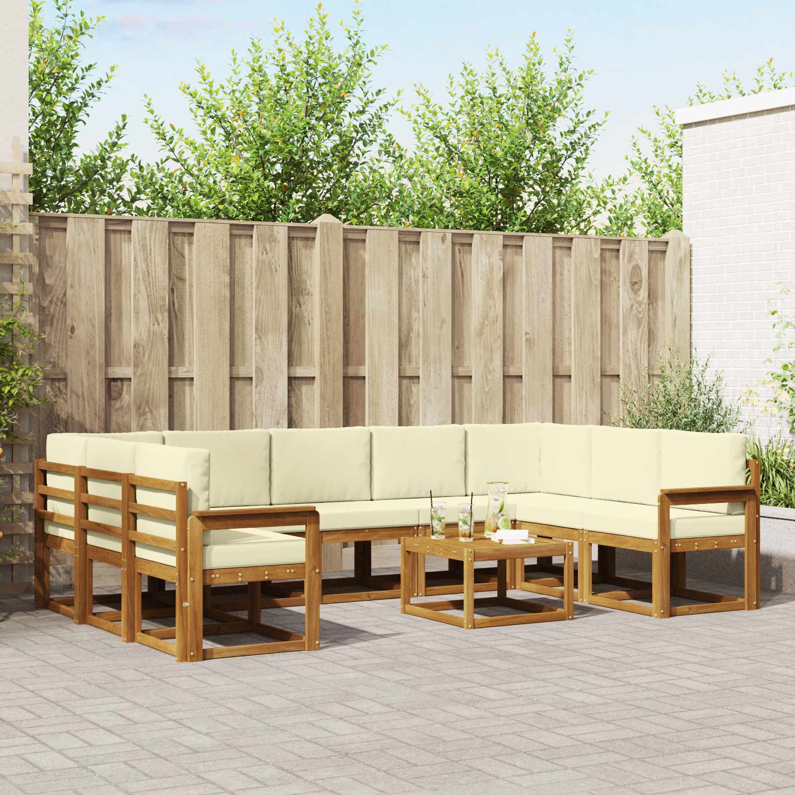 Outdoor-Sofagarnitur 10 stk. Natur und Creme