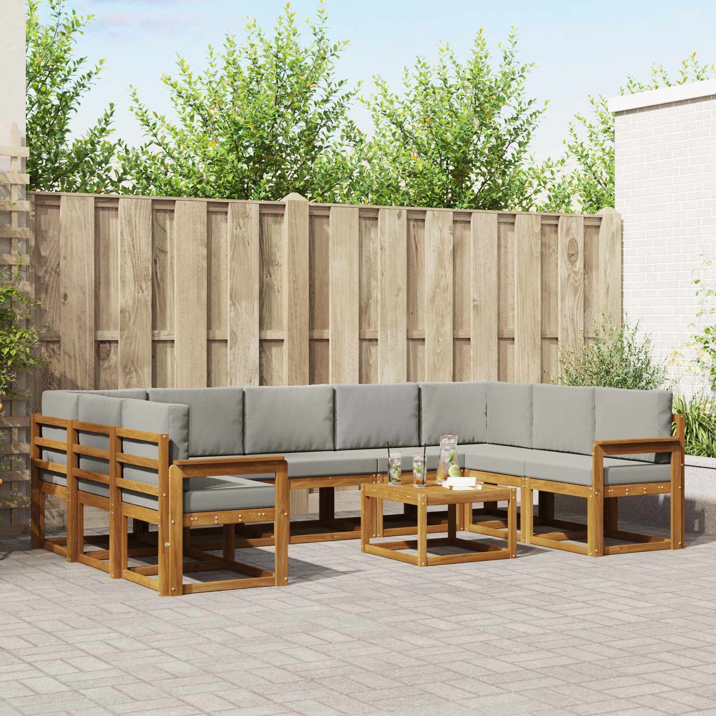 Outdoor-Sofagarnitur mit Kissen 10 pcs Natürlich und Hellgrau