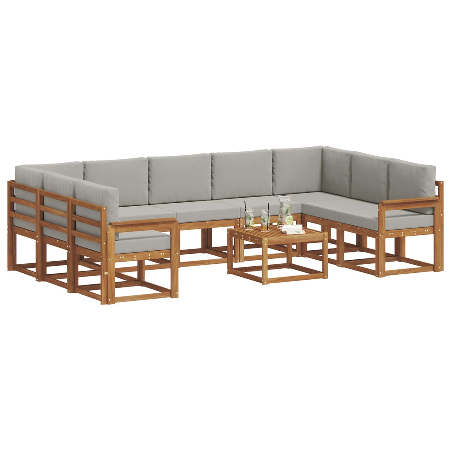 Outdoor-Sofagarnitur mit Kissen 10 pcs Natürlich und Hellgrau