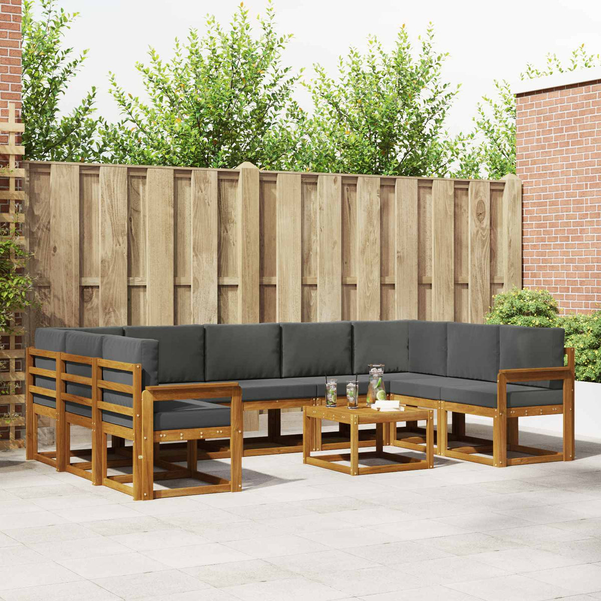 Outdoor-Sofagarnitur 10 stk. Natur und Anthrazit