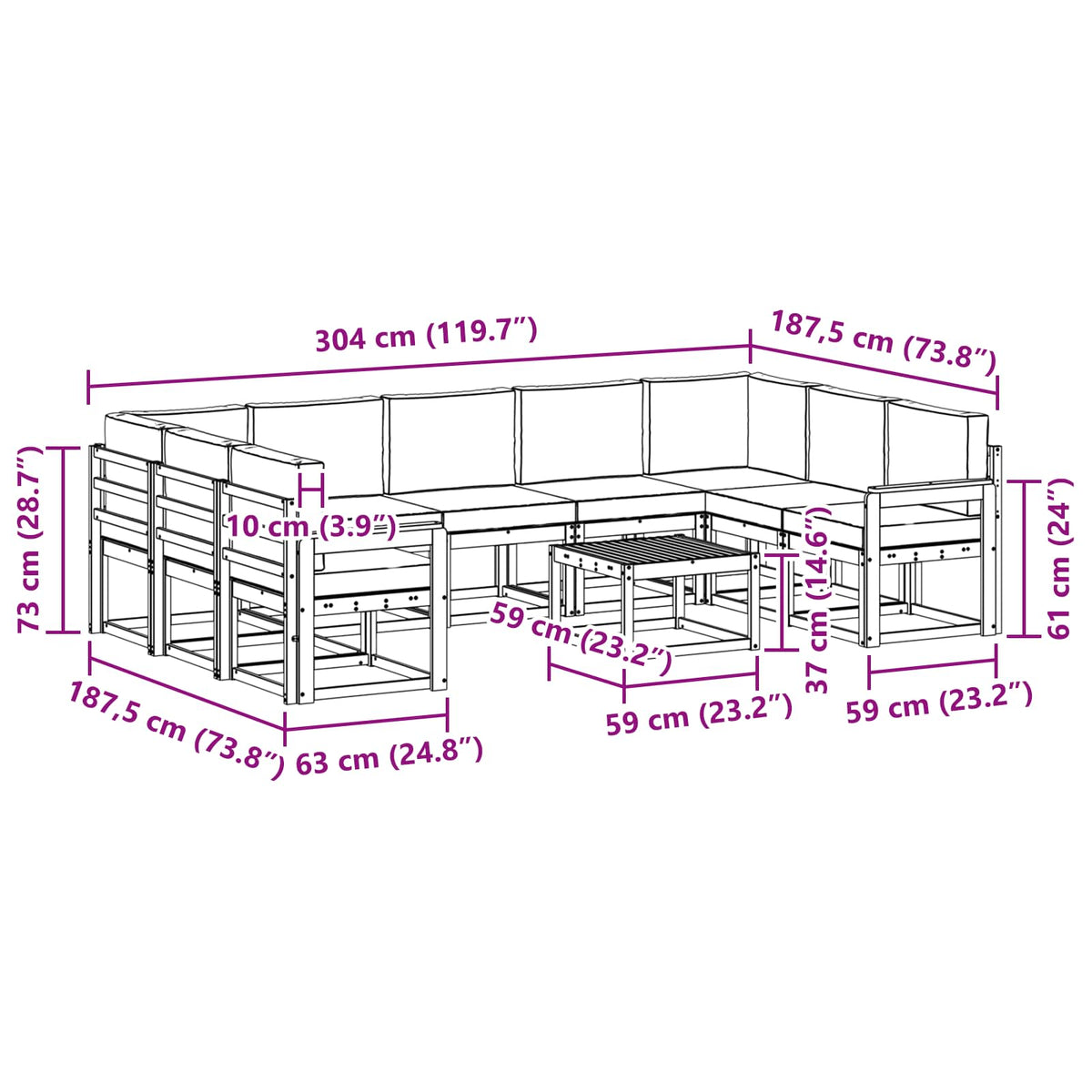 Outdoor-Sofagarnitur 10 stk. Natur und Anthrazit