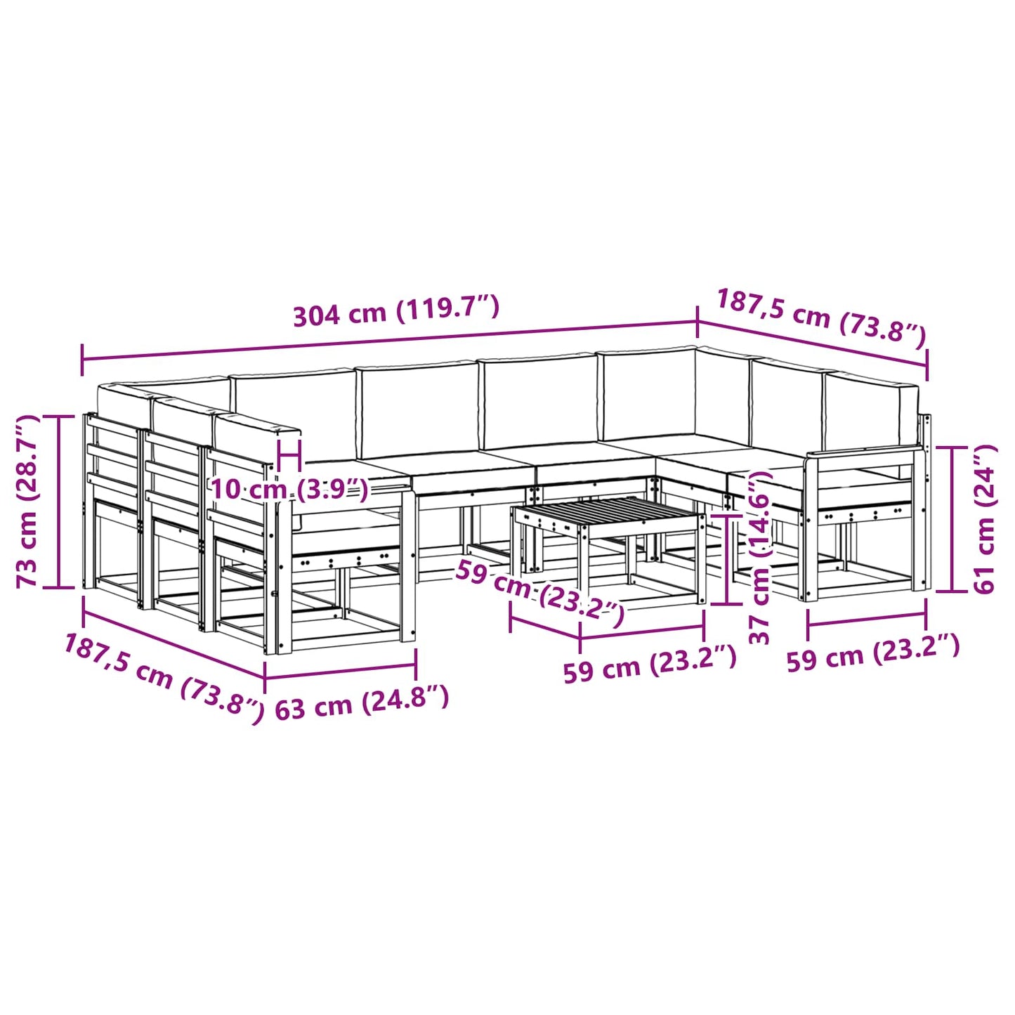 Outdoor-Sofagarnitur 10 stk. Natur und Anthrazit