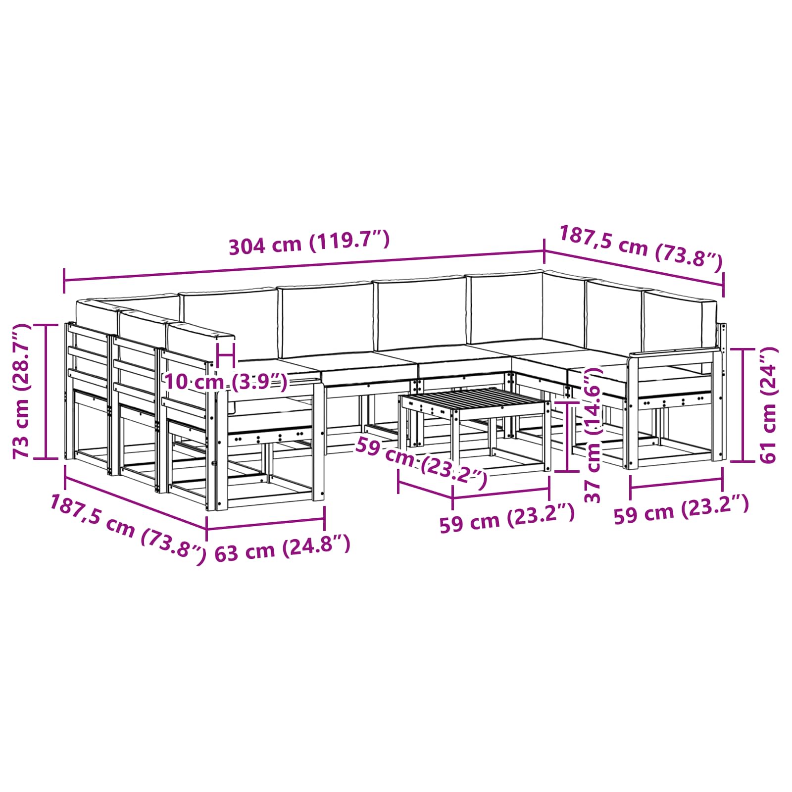 Outdoor-Sofagarnitur 10 stk. Natur und Anthrazit