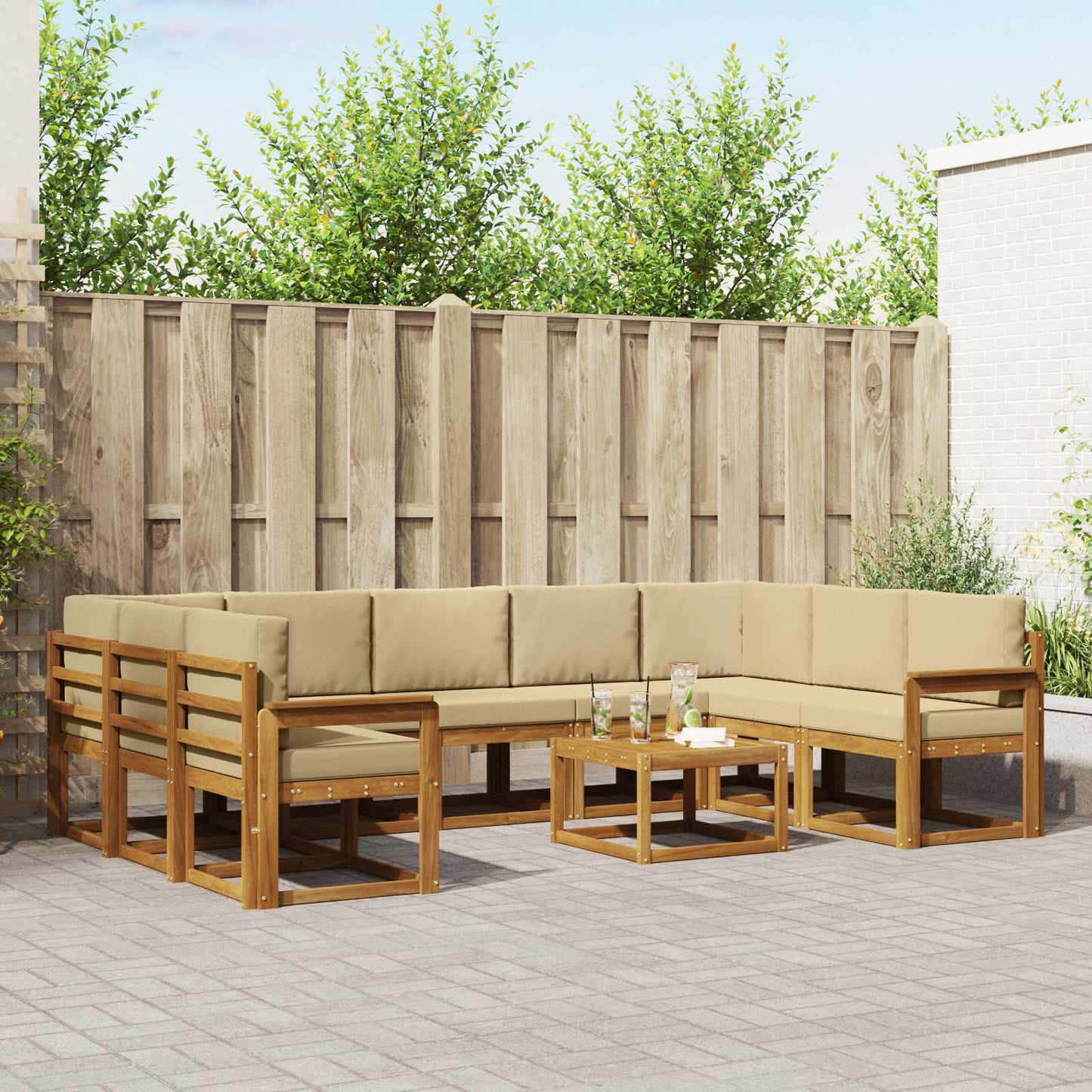 Outdoor-Sofagarnitur mit Kissen 10 pcs Natur und Beige