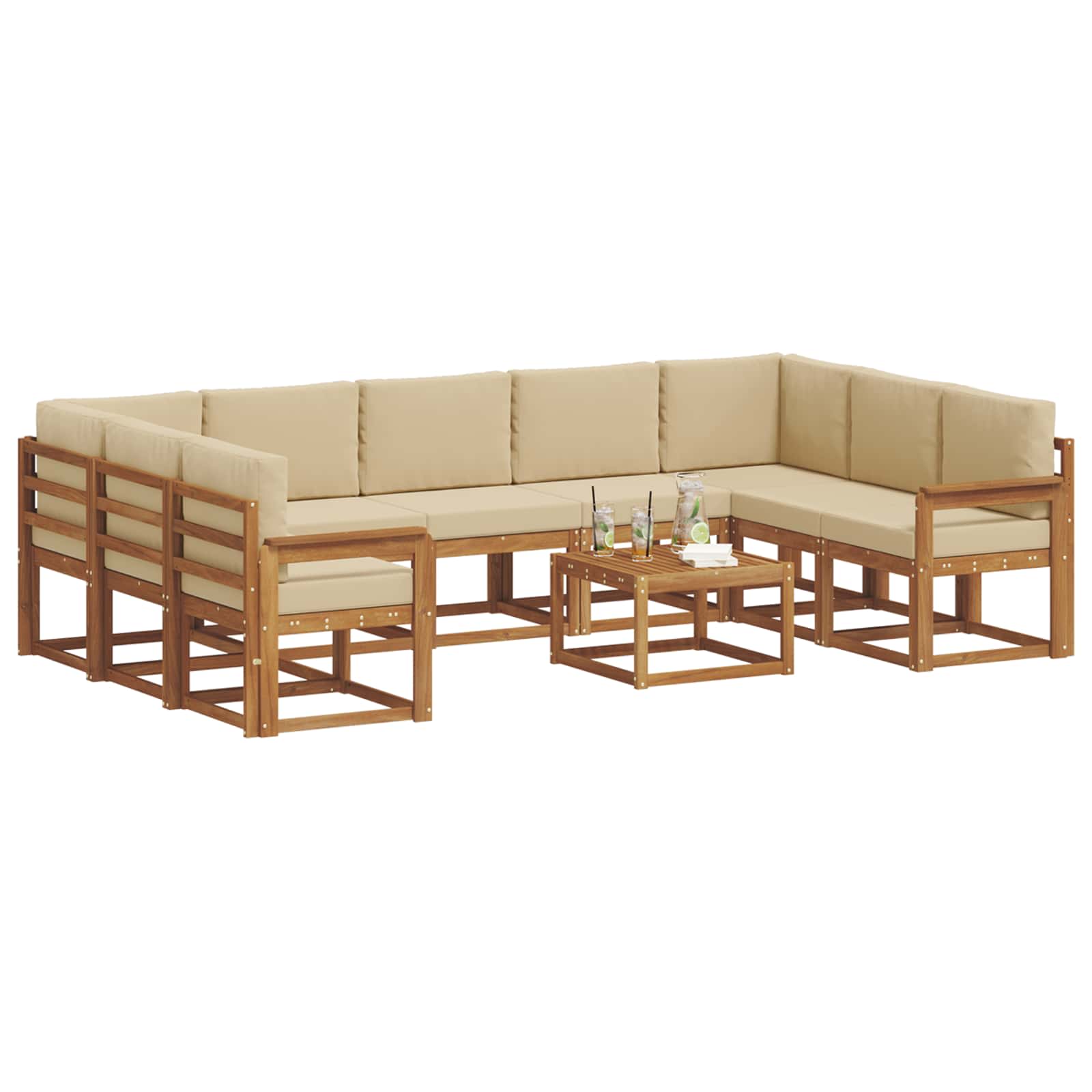 Outdoor-Sofagarnitur mit Kissen 10 pcs Natur und Beige