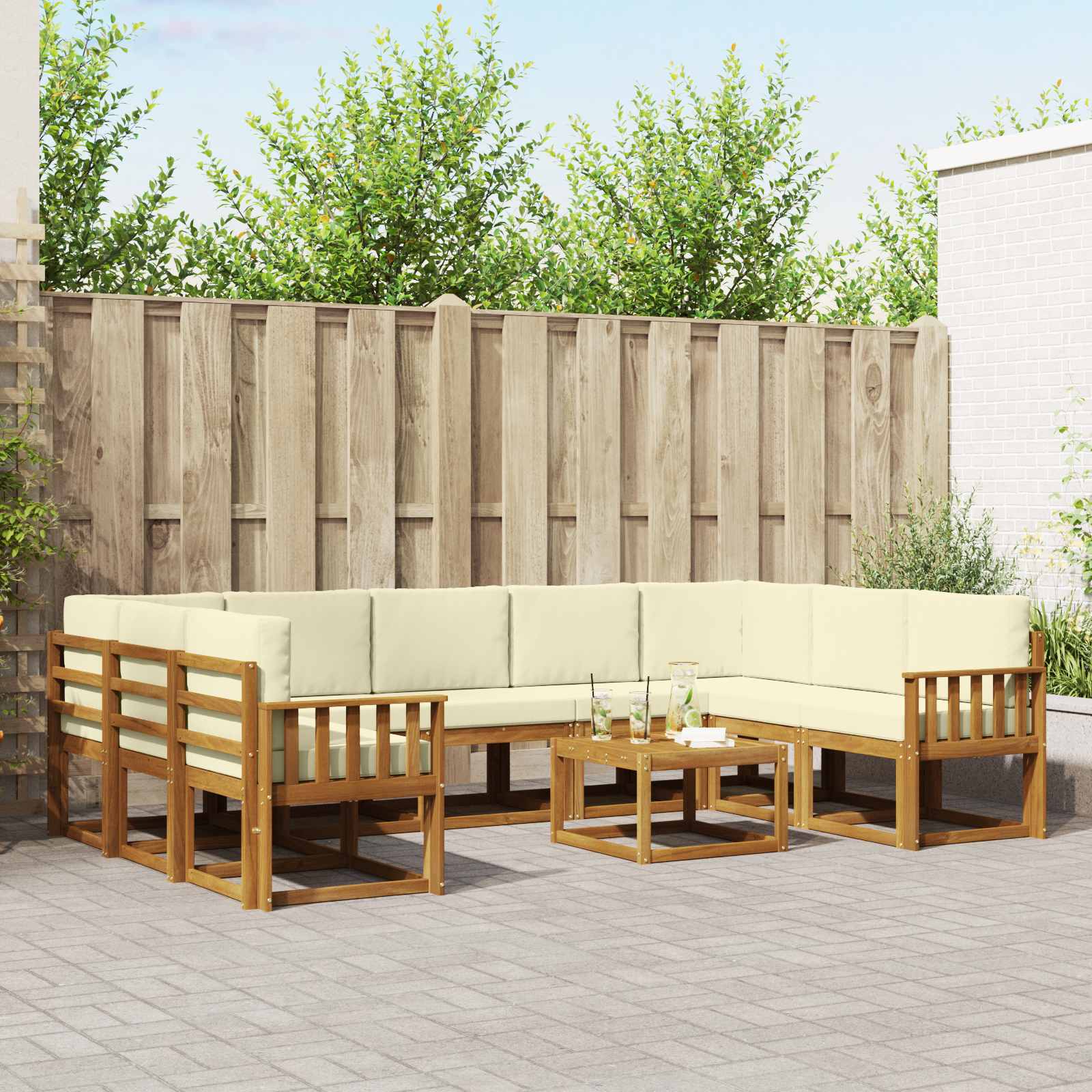 Outdoor-Sofagarnitur 10 stk. Natur und Creme