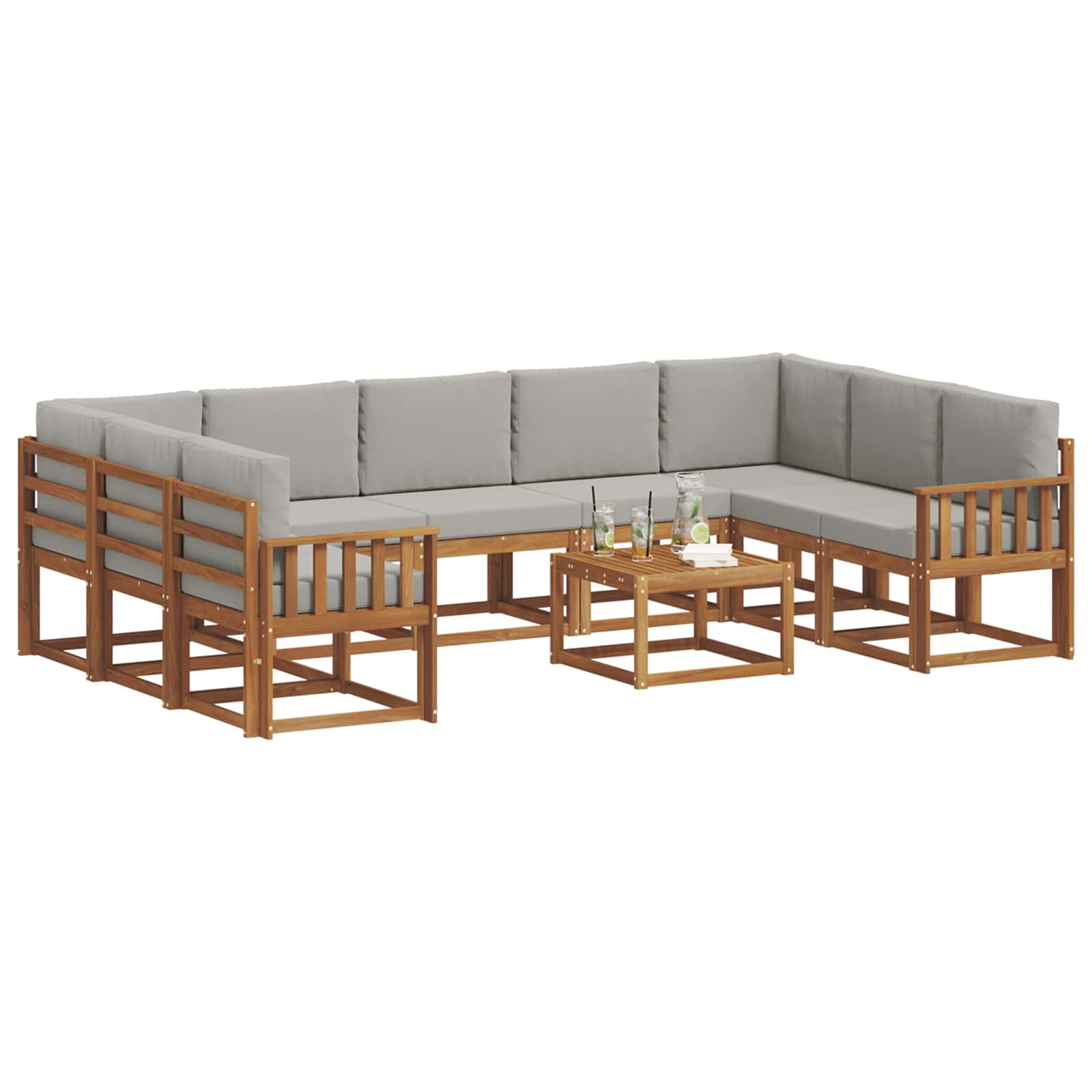Outdoor-Sofagarnitur mit Kissen 10 pcs Natürlich und Hellgrau