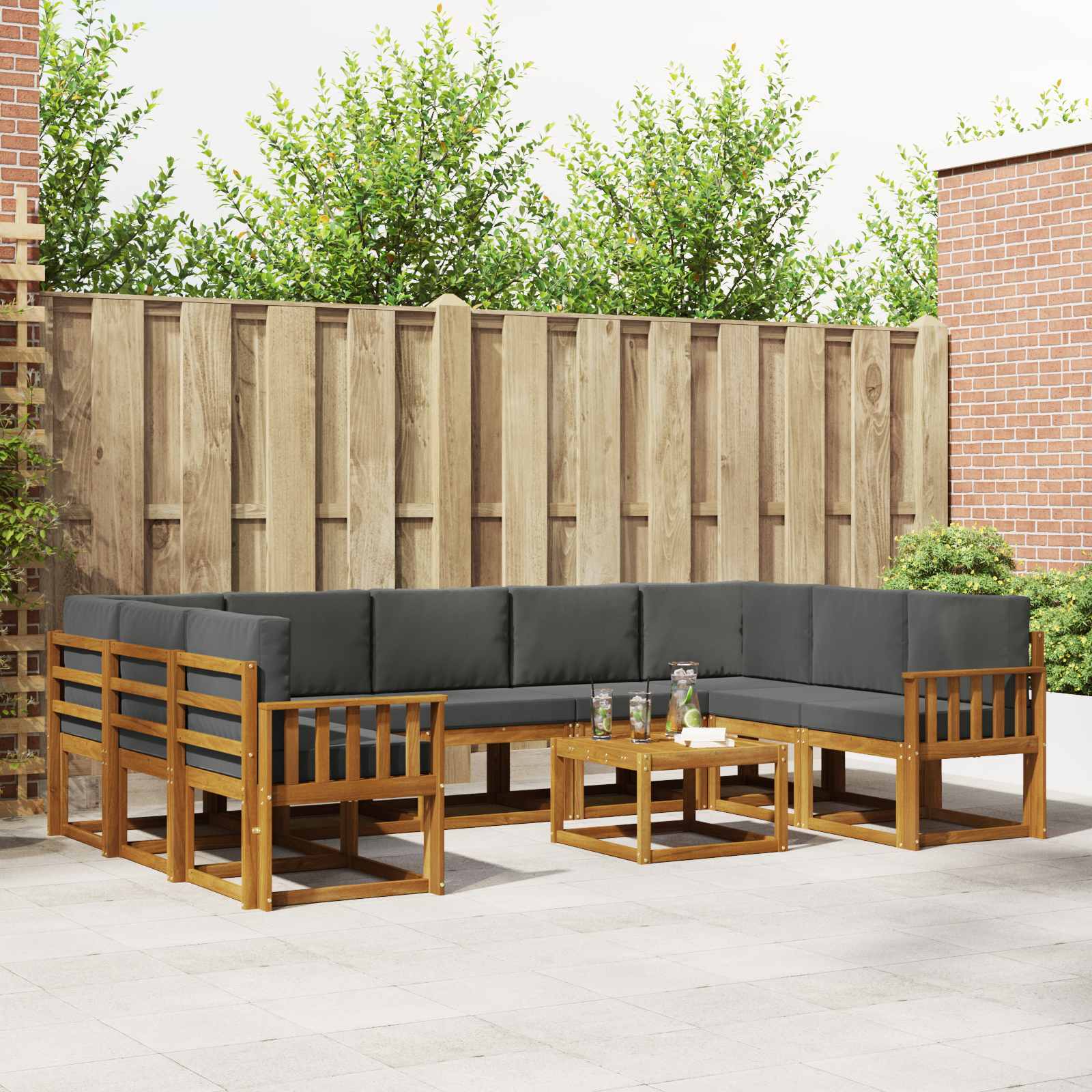 Outdoor-Sofagarnitur 10 stk. Natur und Anthrazit