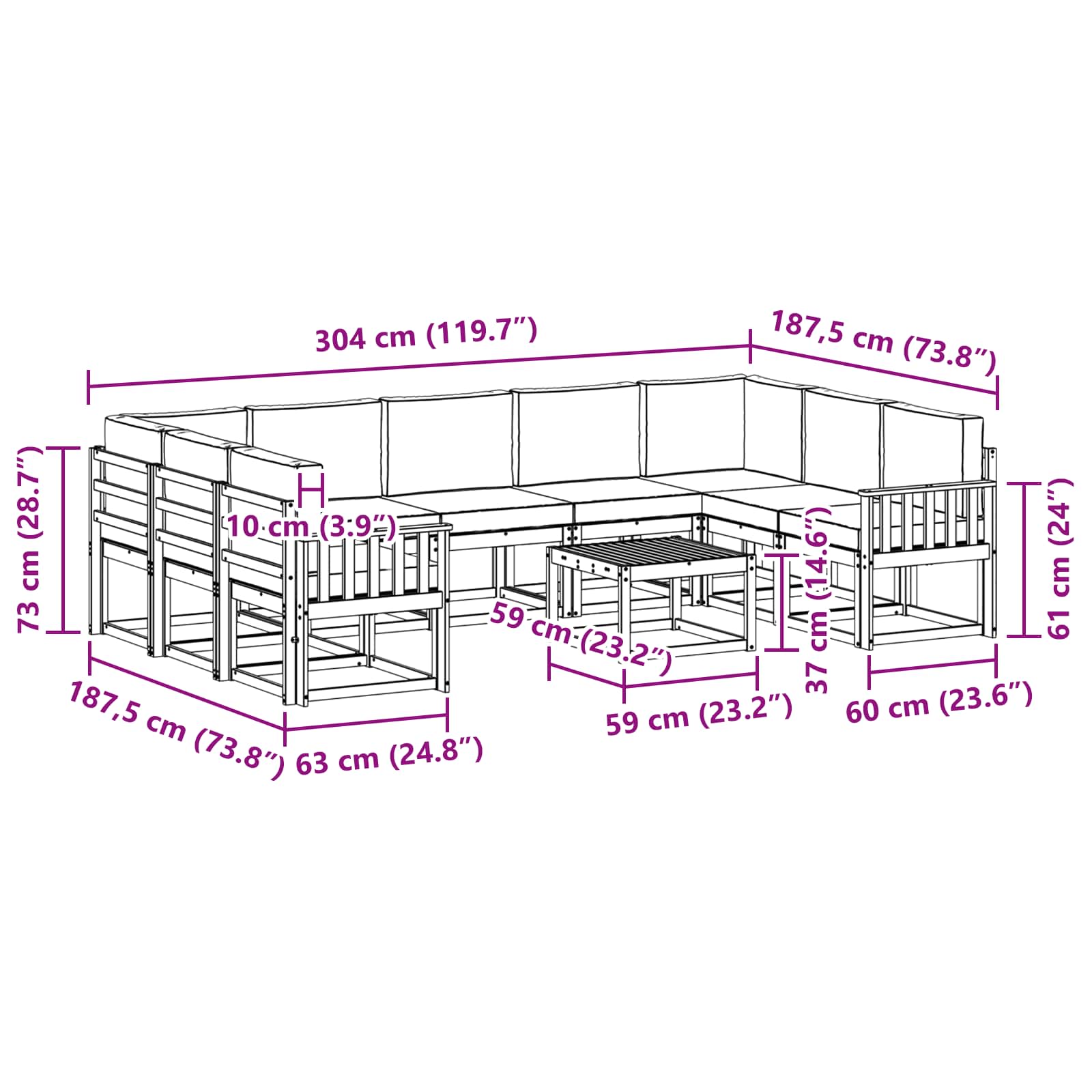 Outdoor-Sofagarnitur 10 stk. Natur und Anthrazit