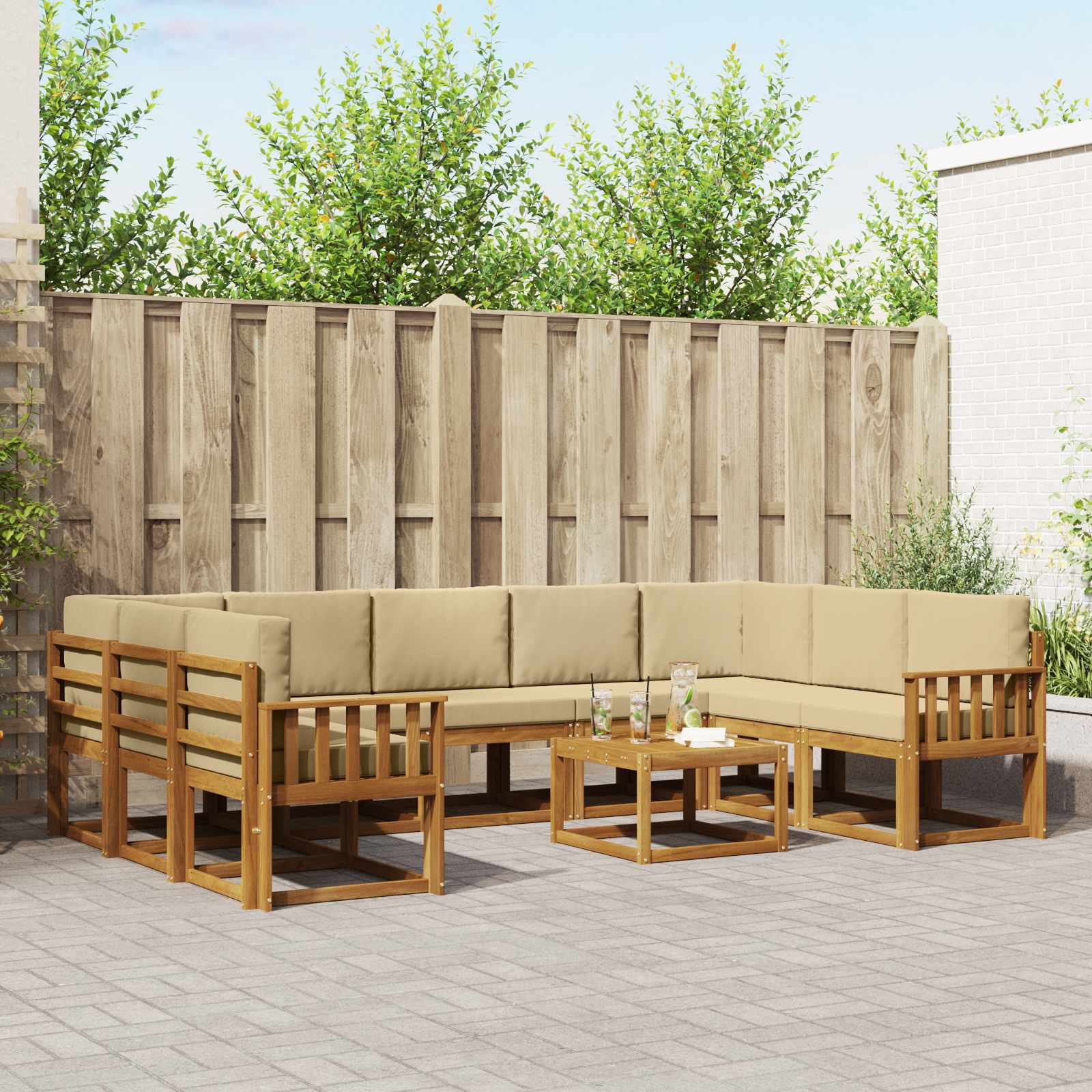 Outdoor-Sofagarnitur mit Kissen 10 pcs Natur und Beige