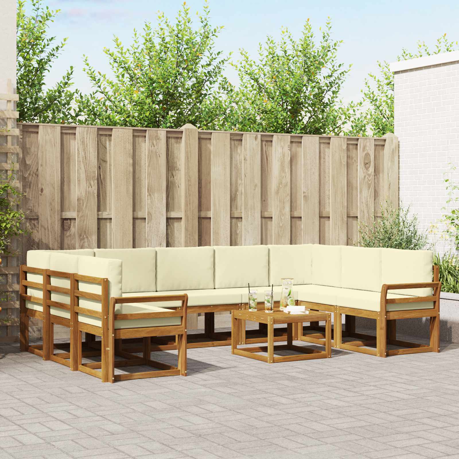 Outdoor-Sofagarnitur 10 stk. Natur und Creme