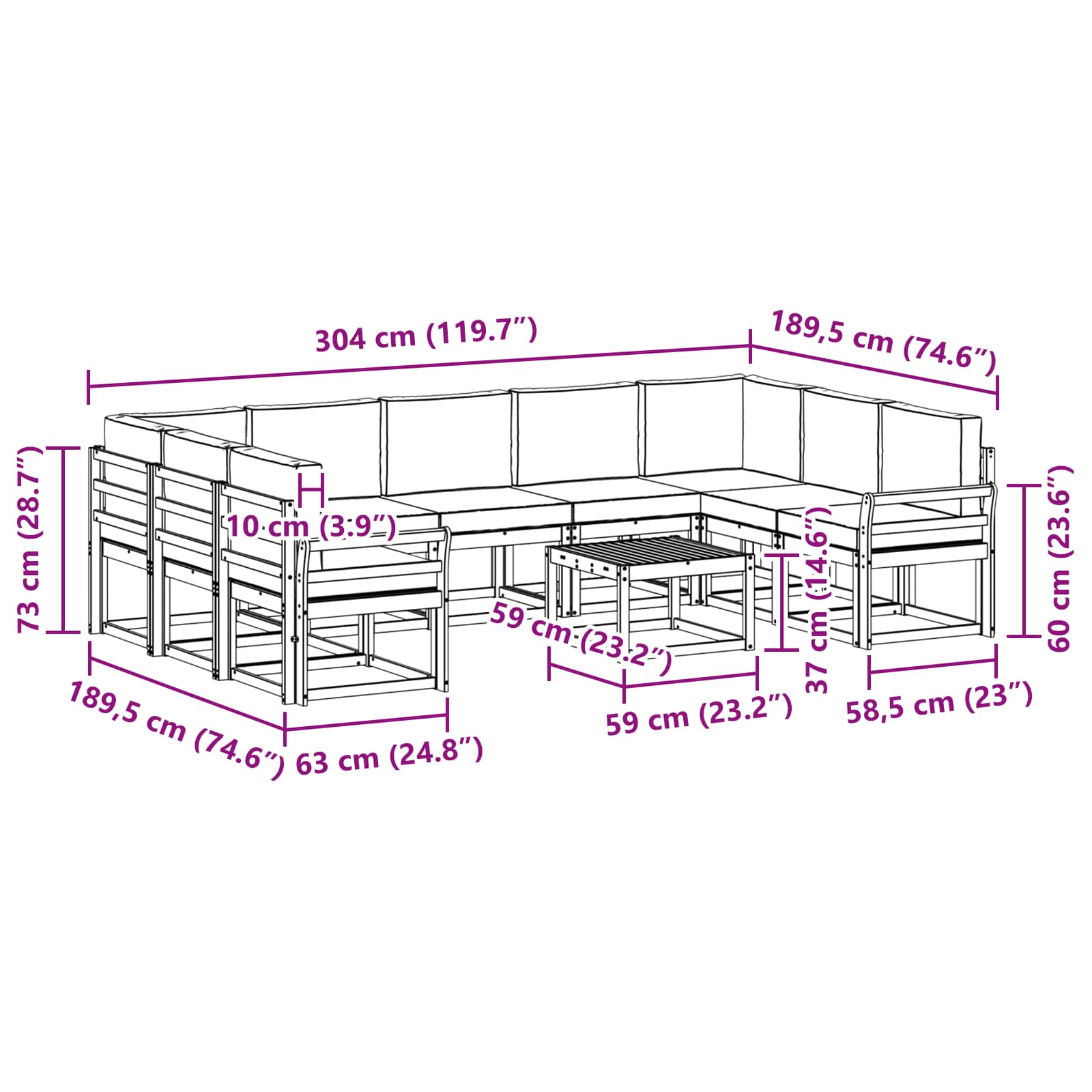 Outdoor-Sofagarnitur 10 stk. Natur und Creme