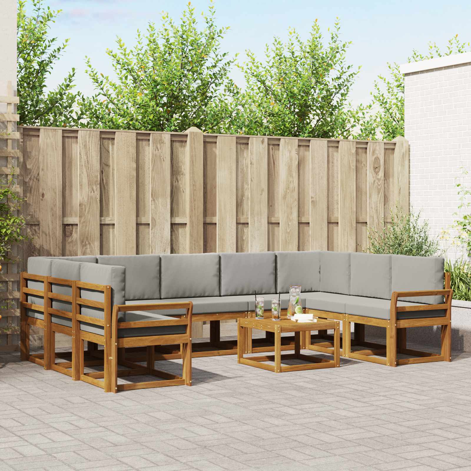 Outdoor-Sofagarnitur mit Kissen 10 pcs Natürlich und Hellgrau