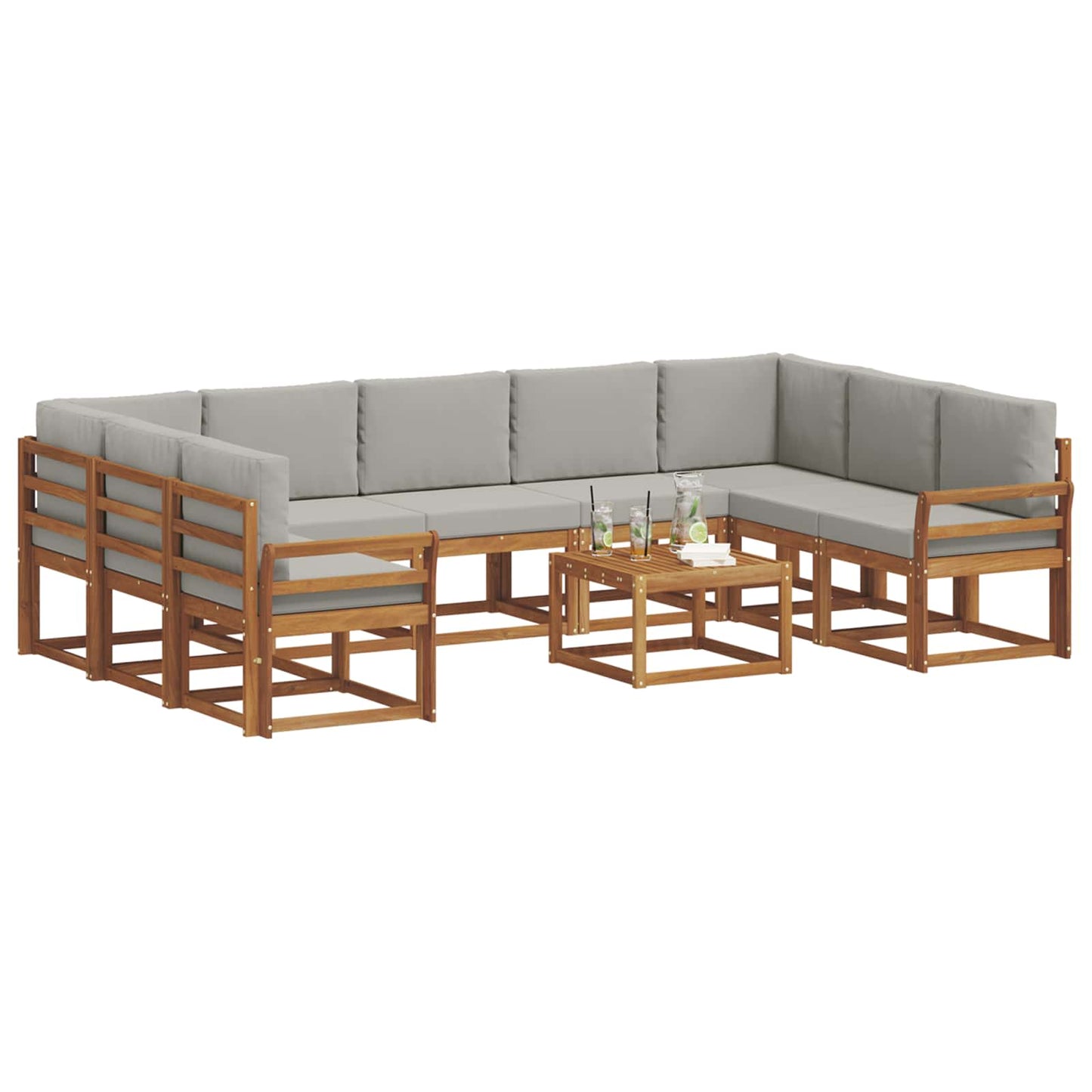 Outdoor-Sofagarnitur mit Kissen 10 pcs Natürlich und Hellgrau