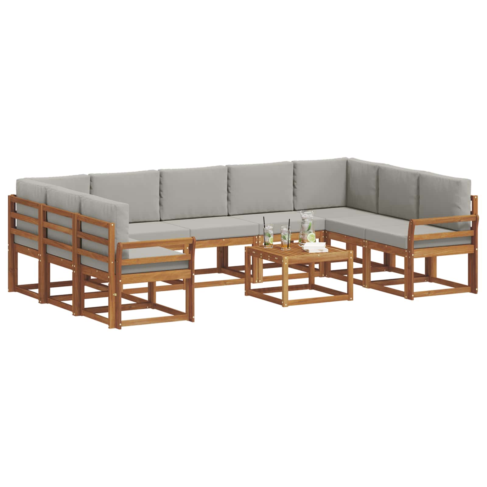 Outdoor-Sofagarnitur mit Kissen 10 pcs Natürlich und Hellgrau