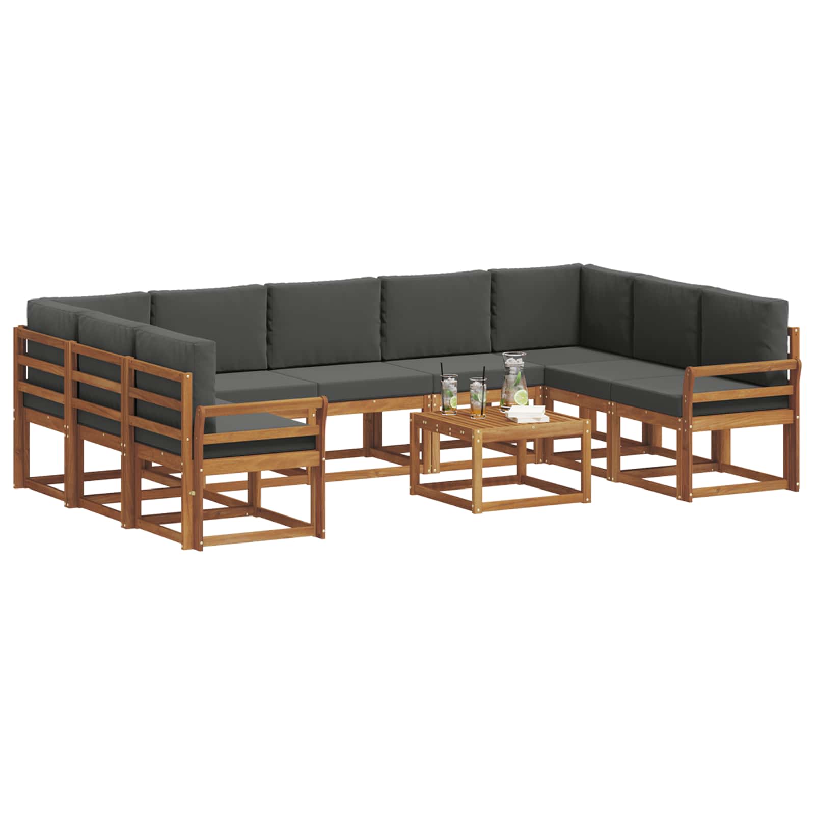 Outdoor-Sofagarnitur 10 stk. Natur und Anthrazit