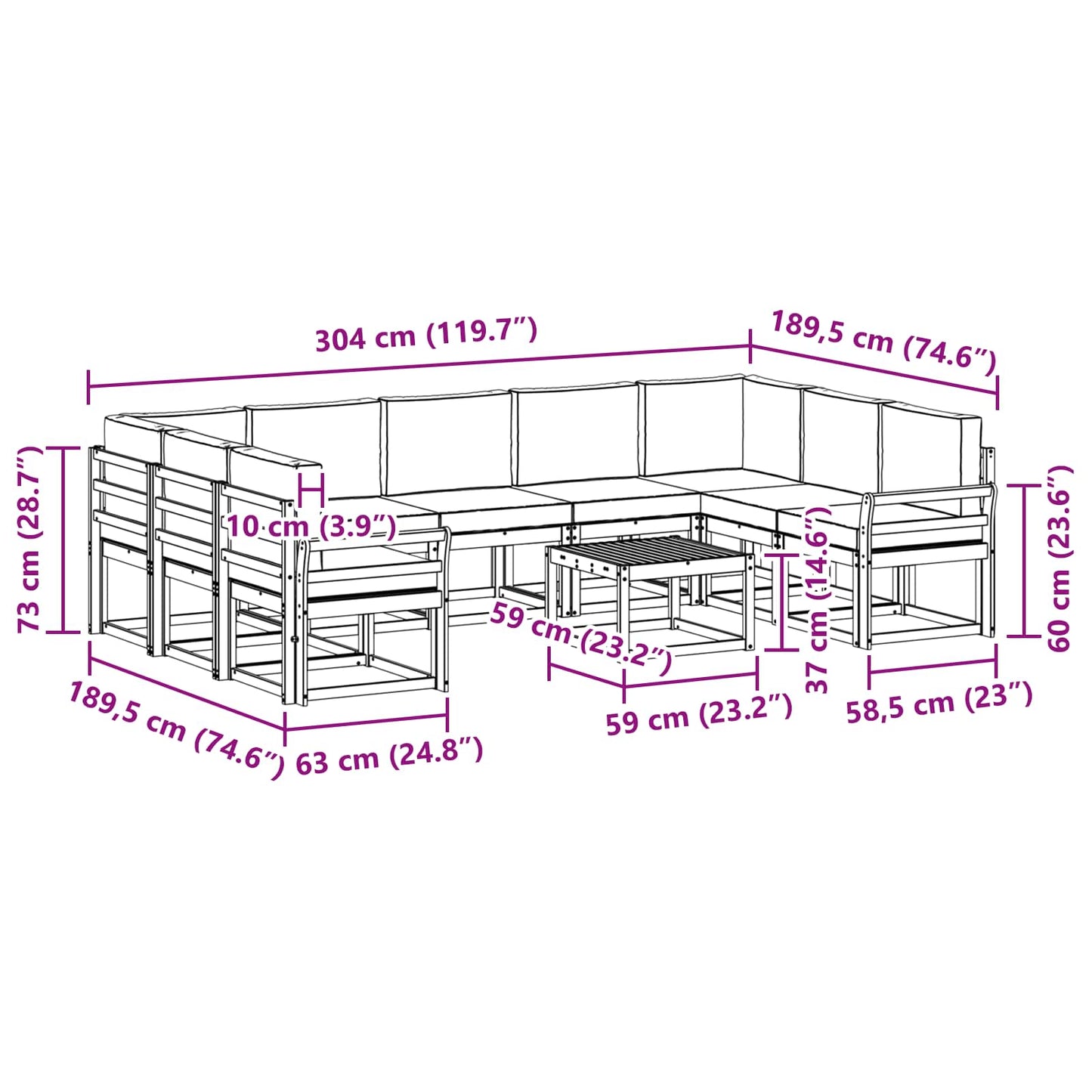 Outdoor-Sofagarnitur 10 stk. Natur und Anthrazit
