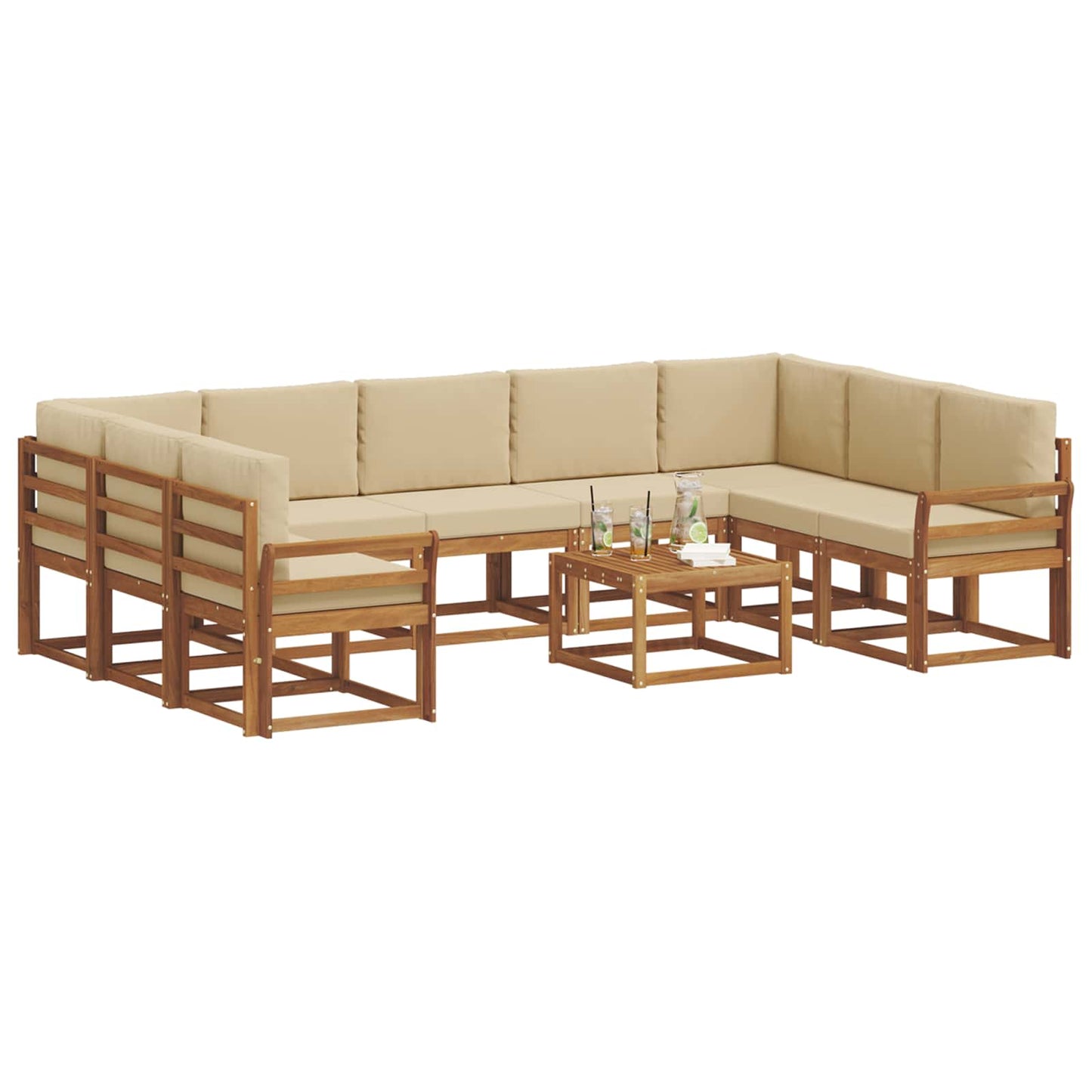 Outdoor-Sofagarnitur mit Kissen 10 pcs Natur und Beige