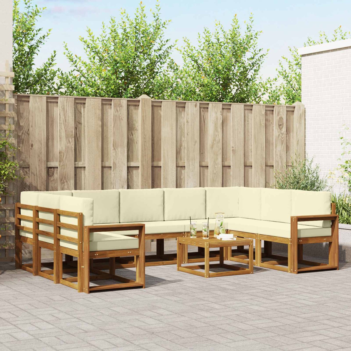 Outdoor-Sofagarnitur 10 stk. Natur und Creme