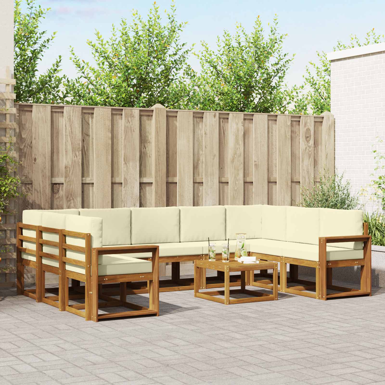 Outdoor-Sofagarnitur 10 stk. Natur und Creme