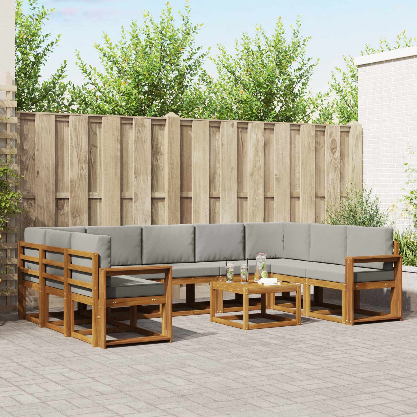 Outdoor-Sofagarnitur mit Kissen 10 pcs Natürlich und Hellgrau