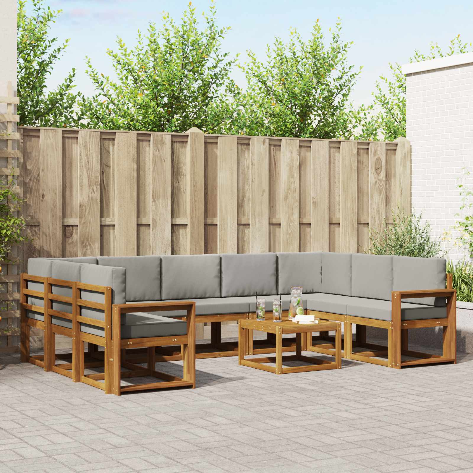 Outdoor-Sofagarnitur mit Kissen 10 pcs Natürlich und Hellgrau