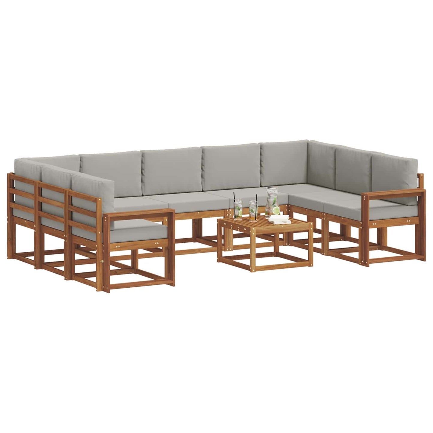Outdoor-Sofagarnitur mit Kissen 10 pcs Natürlich und Hellgrau