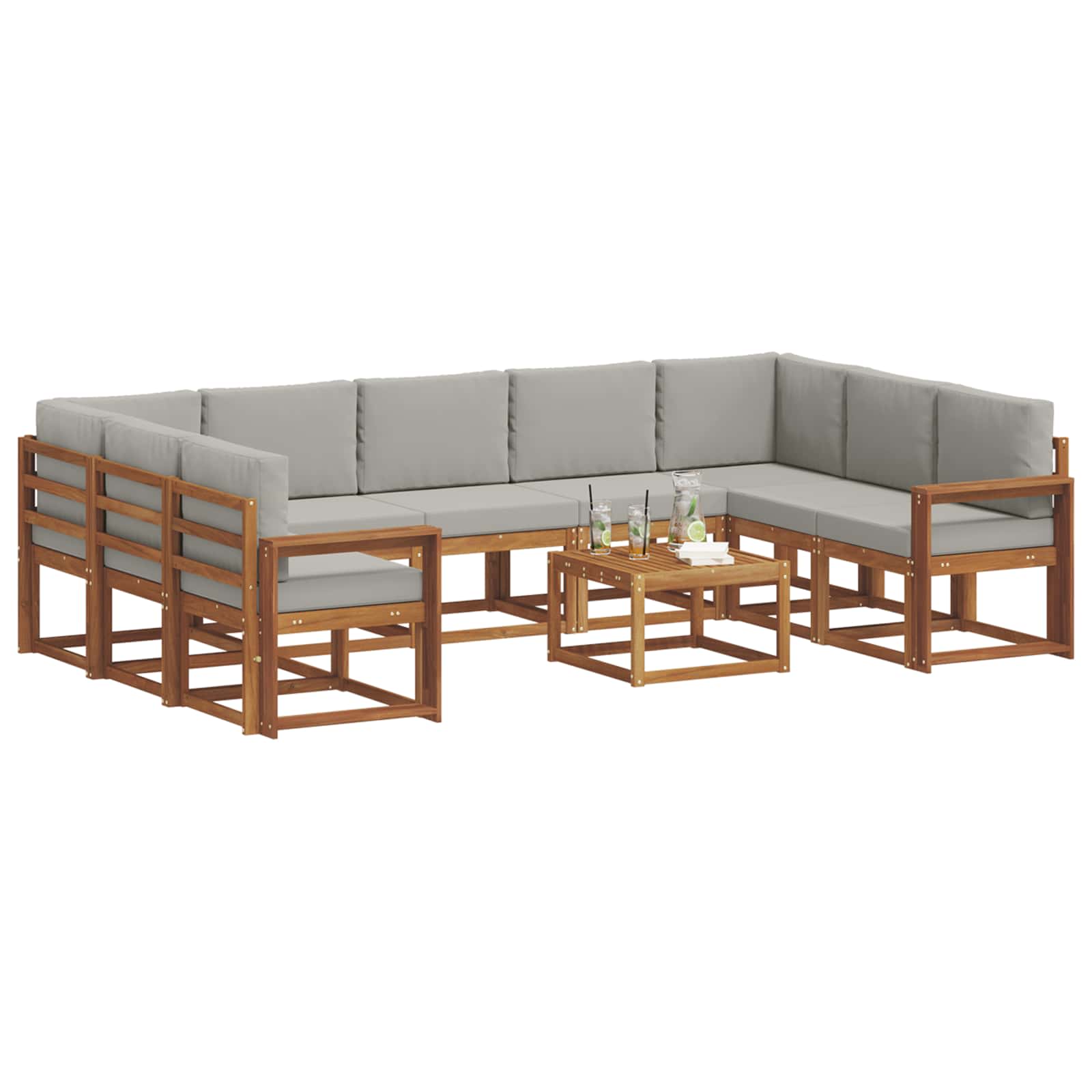 Outdoor-Sofagarnitur mit Kissen 10 pcs Natürlich und Hellgrau