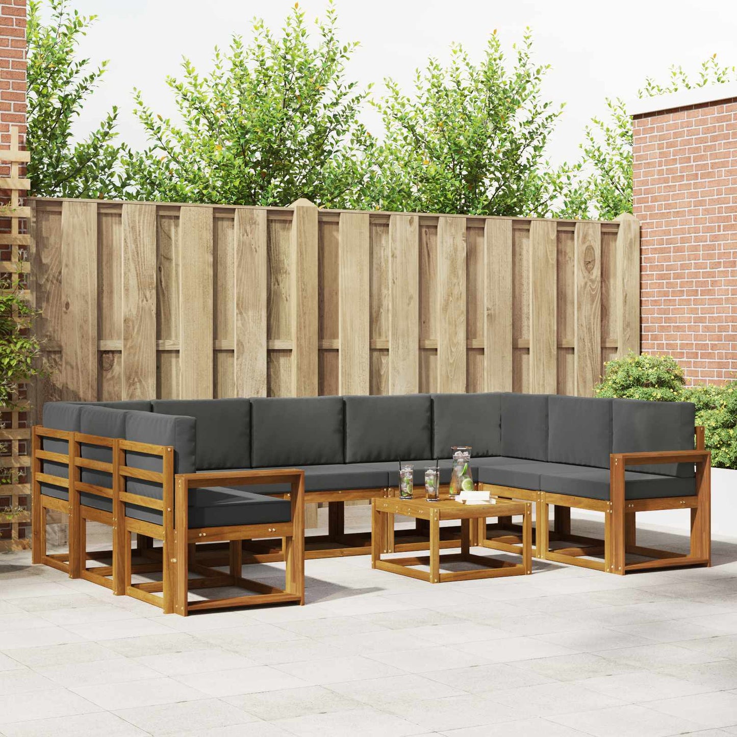 Outdoor-Sofagarnitur 10 stk. Natur und Anthrazit