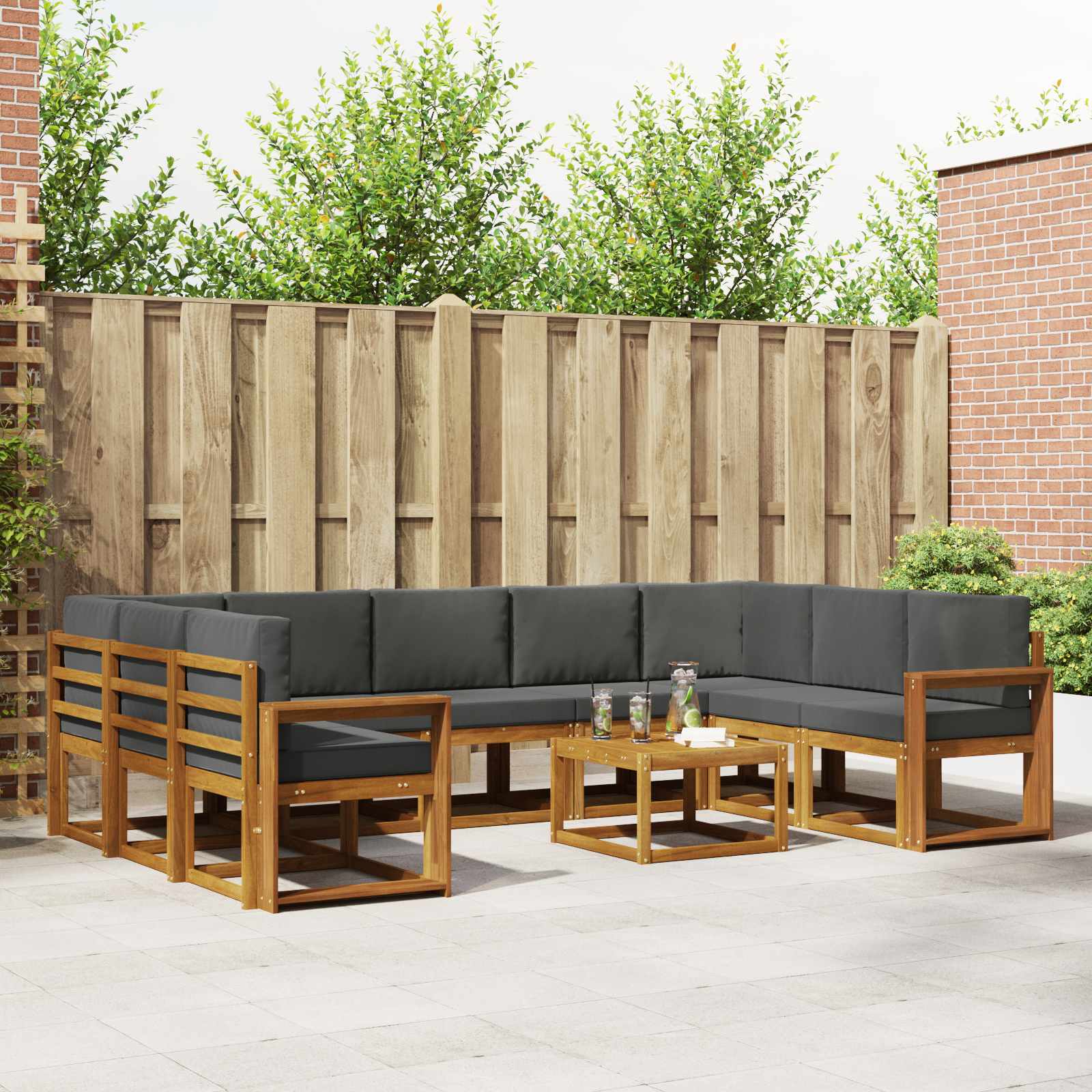 Outdoor-Sofagarnitur 10 stk. Natur und Anthrazit
