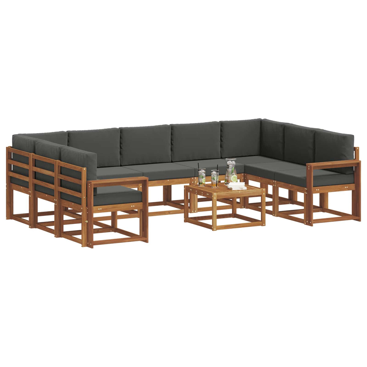 Outdoor-Sofagarnitur 10 stk. Natur und Anthrazit