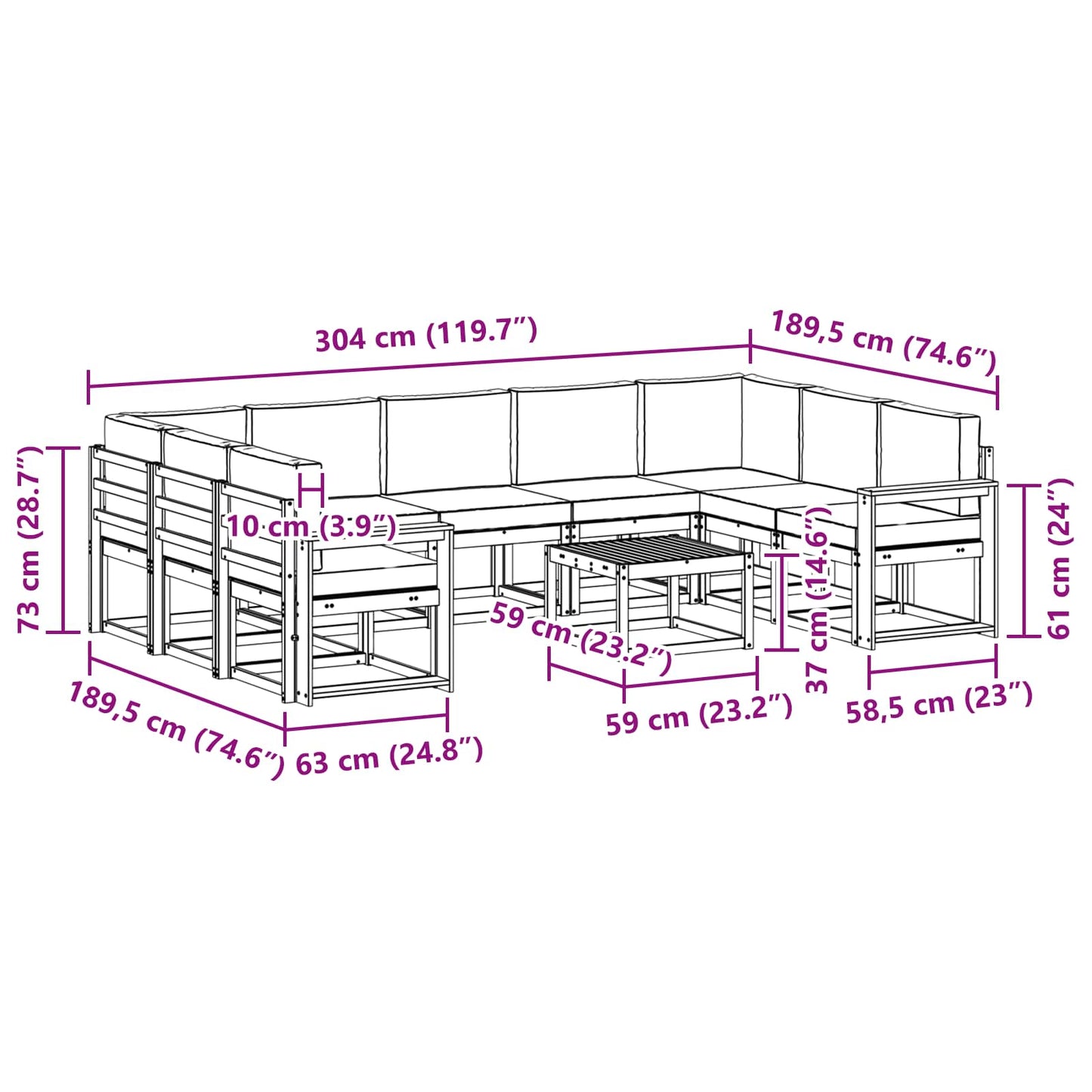 Outdoor-Sofagarnitur 10 stk. Natur und Anthrazit